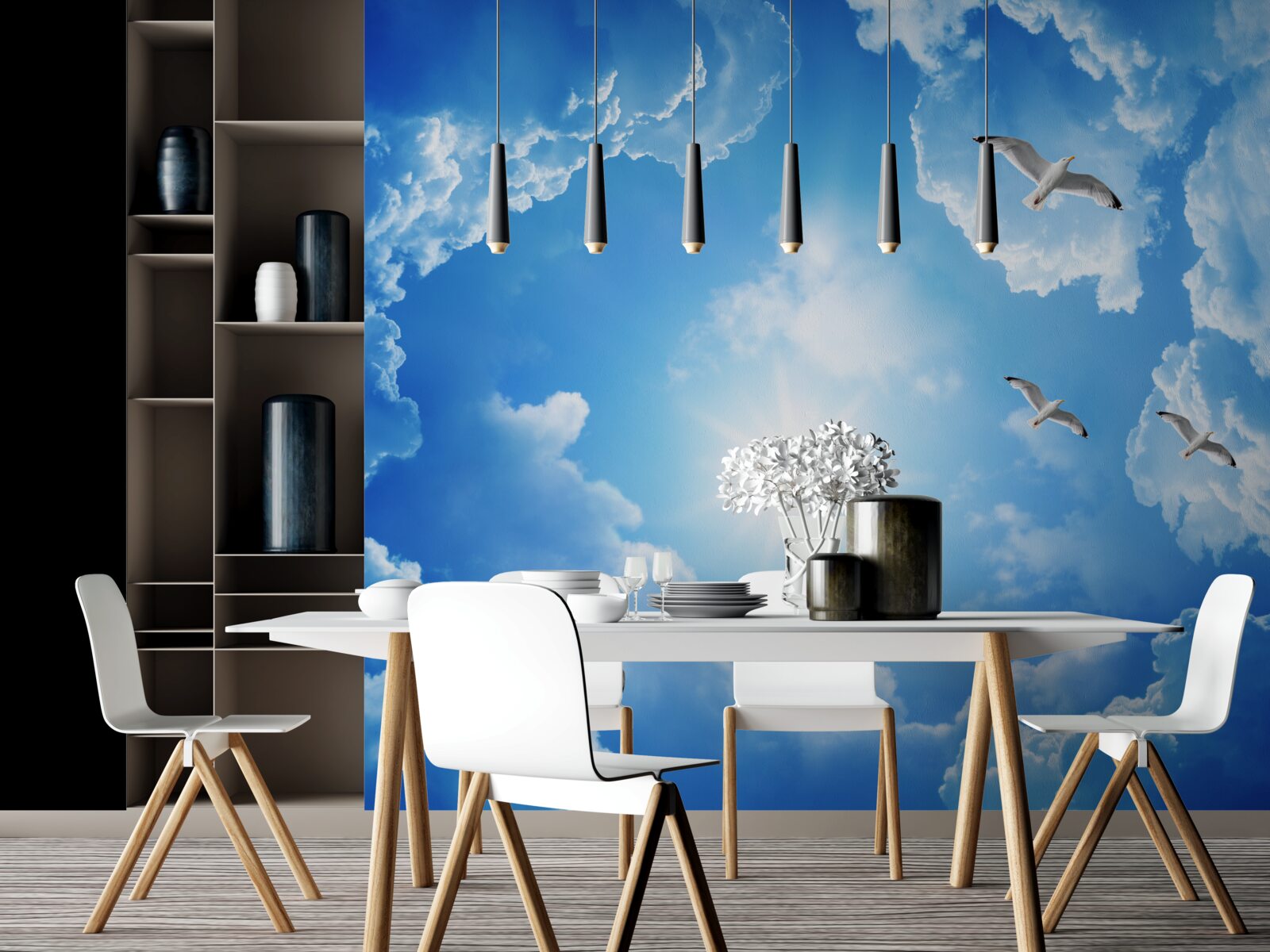 Fotobehang felle dagzon aan een blauwe hemel