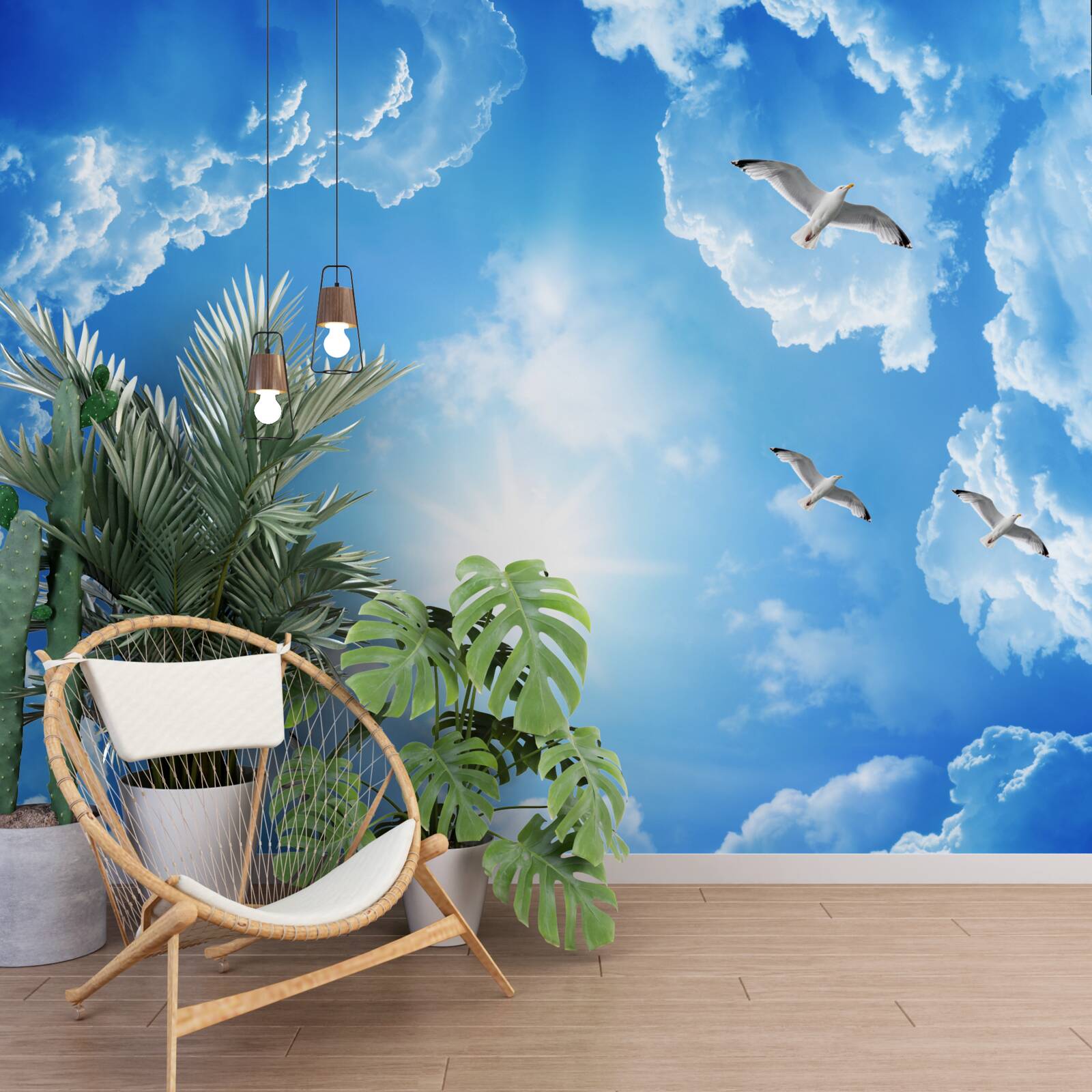 Fotobehang felle dagzon aan een blauwe hemel