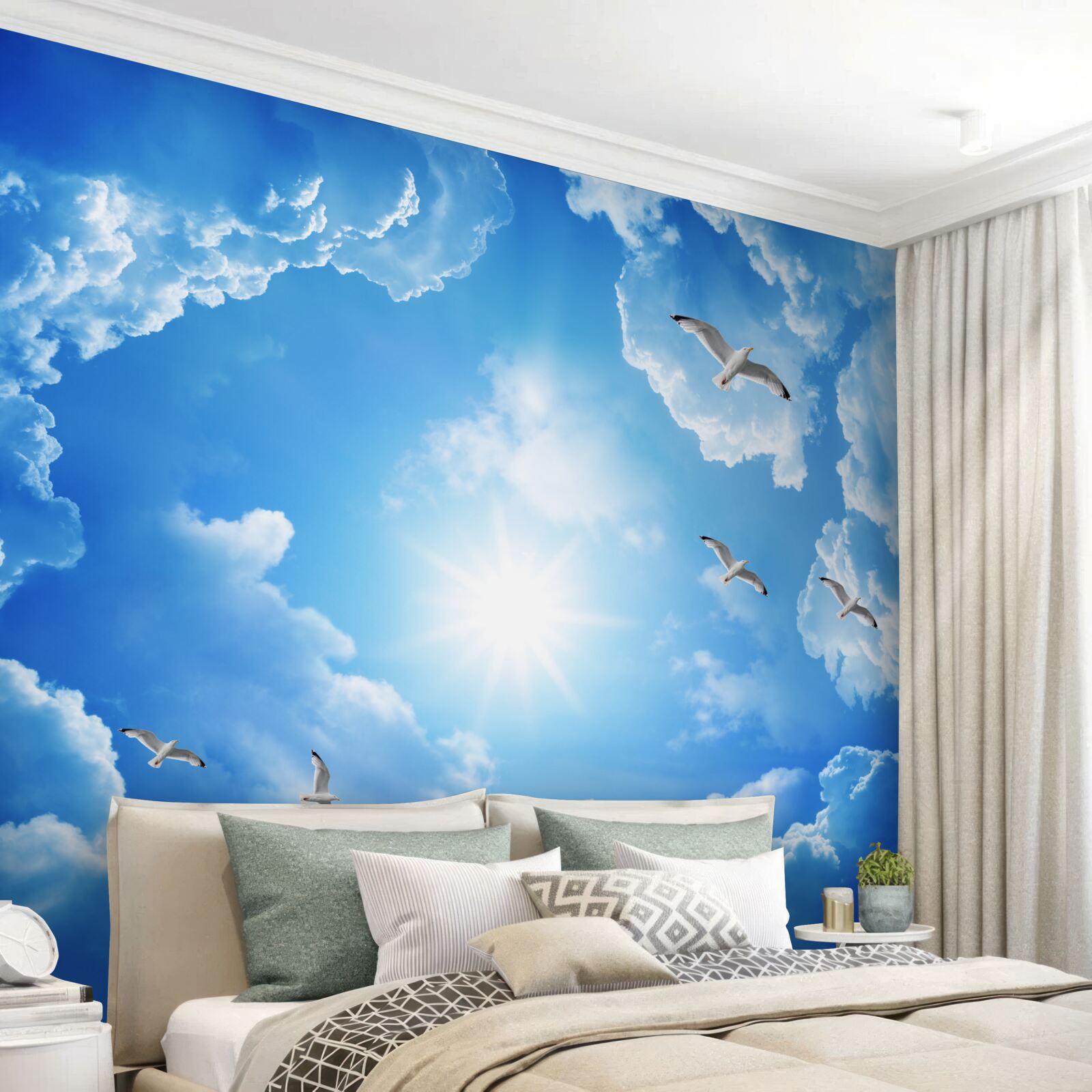 Fotobehang felle dagzon aan een blauwe hemel