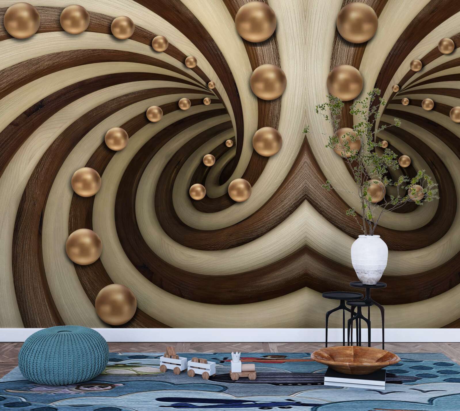 Fotobehang goudkleurige ballen vallen langs de lijn