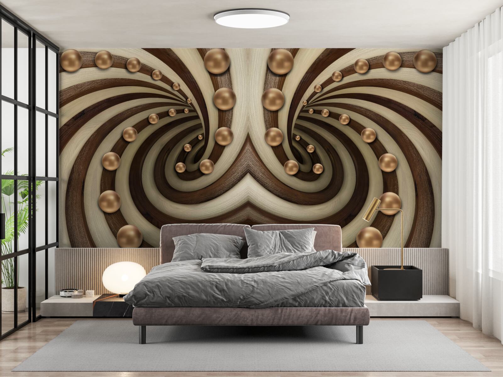 Fotobehang goudkleurige ballen vallen langs de lijn