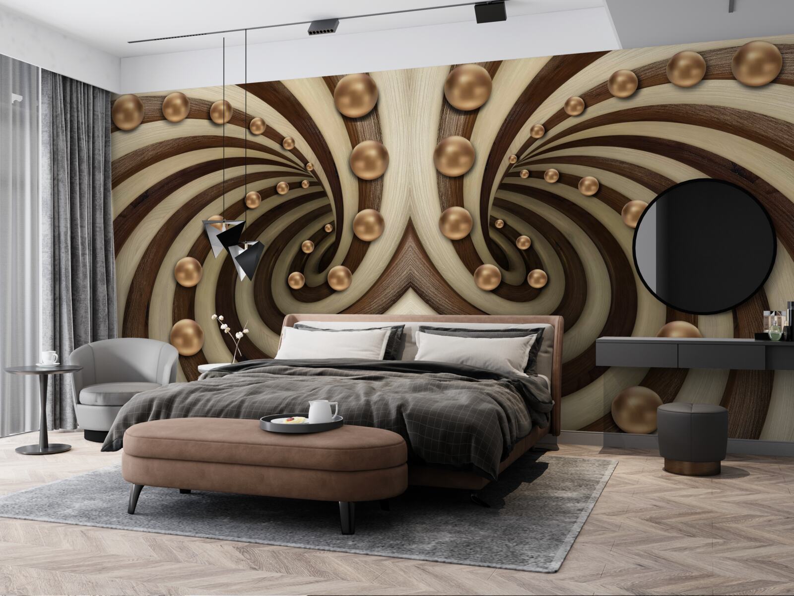 Fotobehang goudkleurige ballen vallen langs de lijn