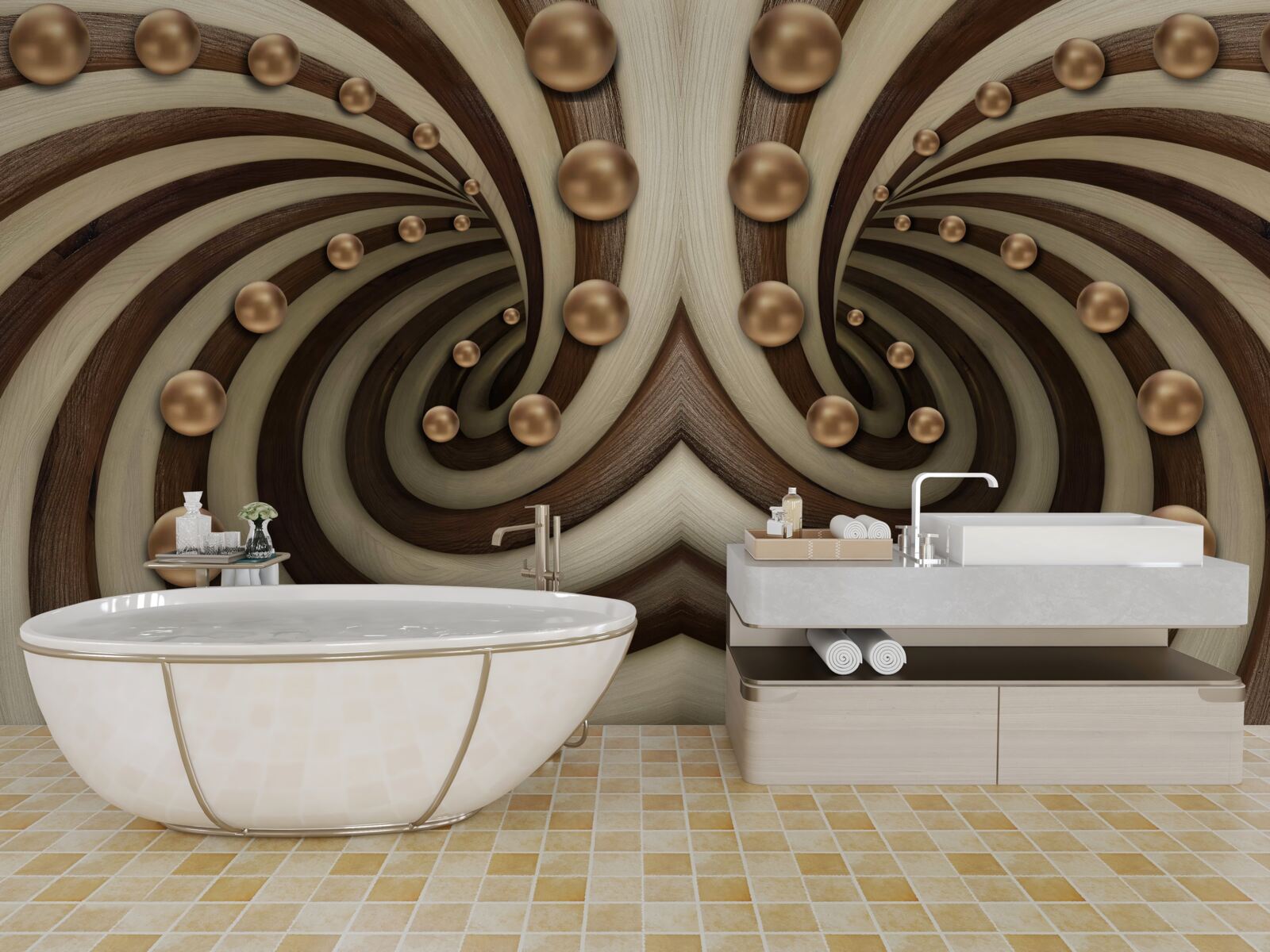 Fotobehang goudkleurige ballen vallen langs de lijn