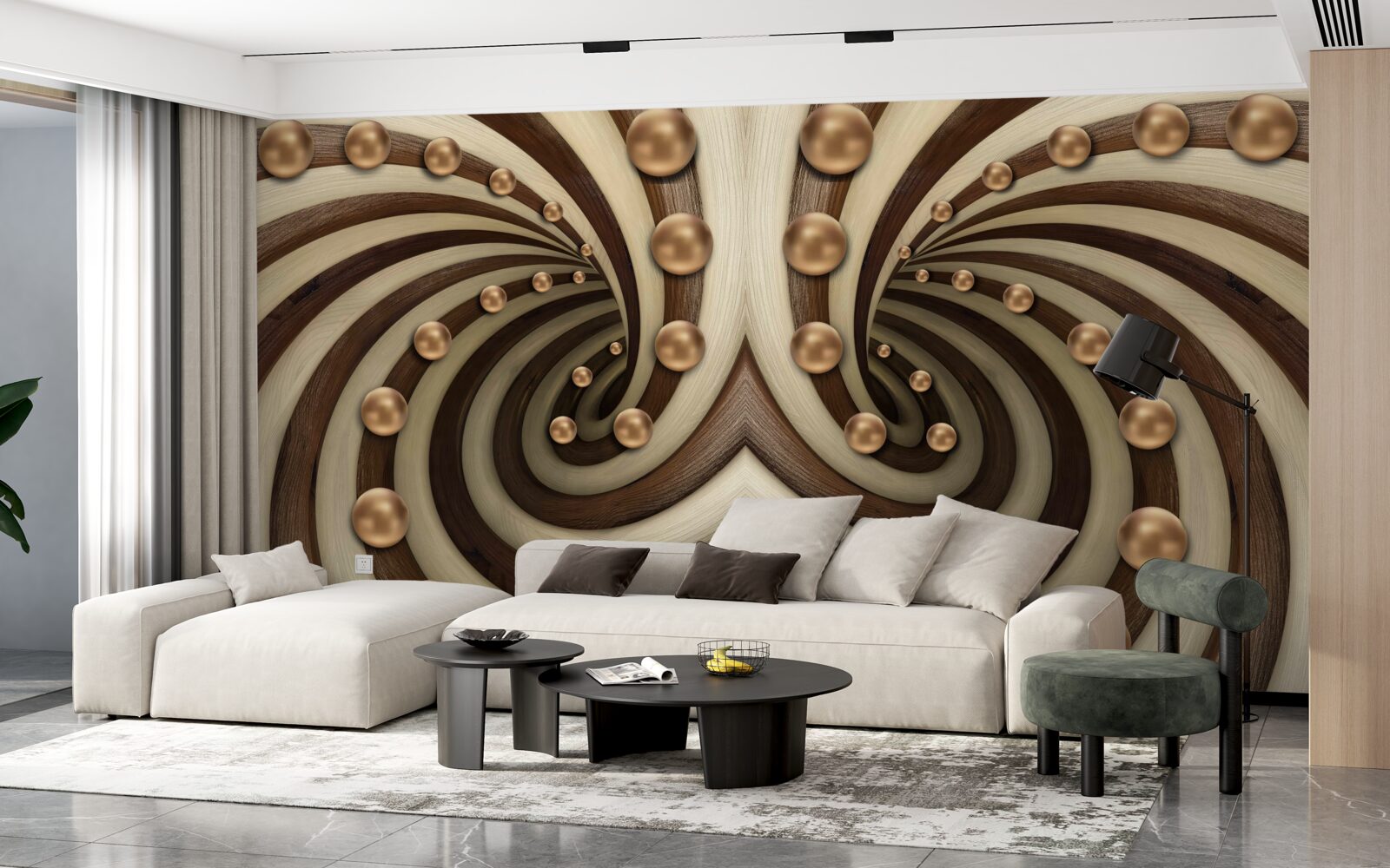 Fotobehang goudkleurige ballen vallen langs de lijn