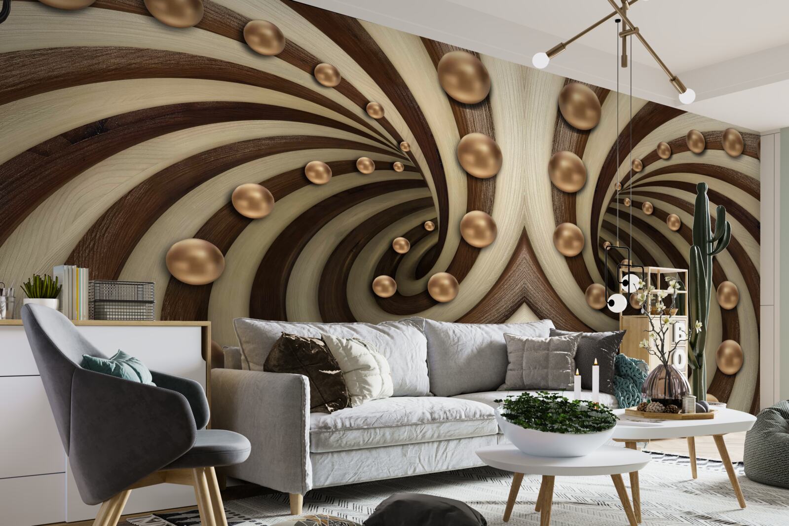 Fotobehang goudkleurige ballen vallen langs de lijn