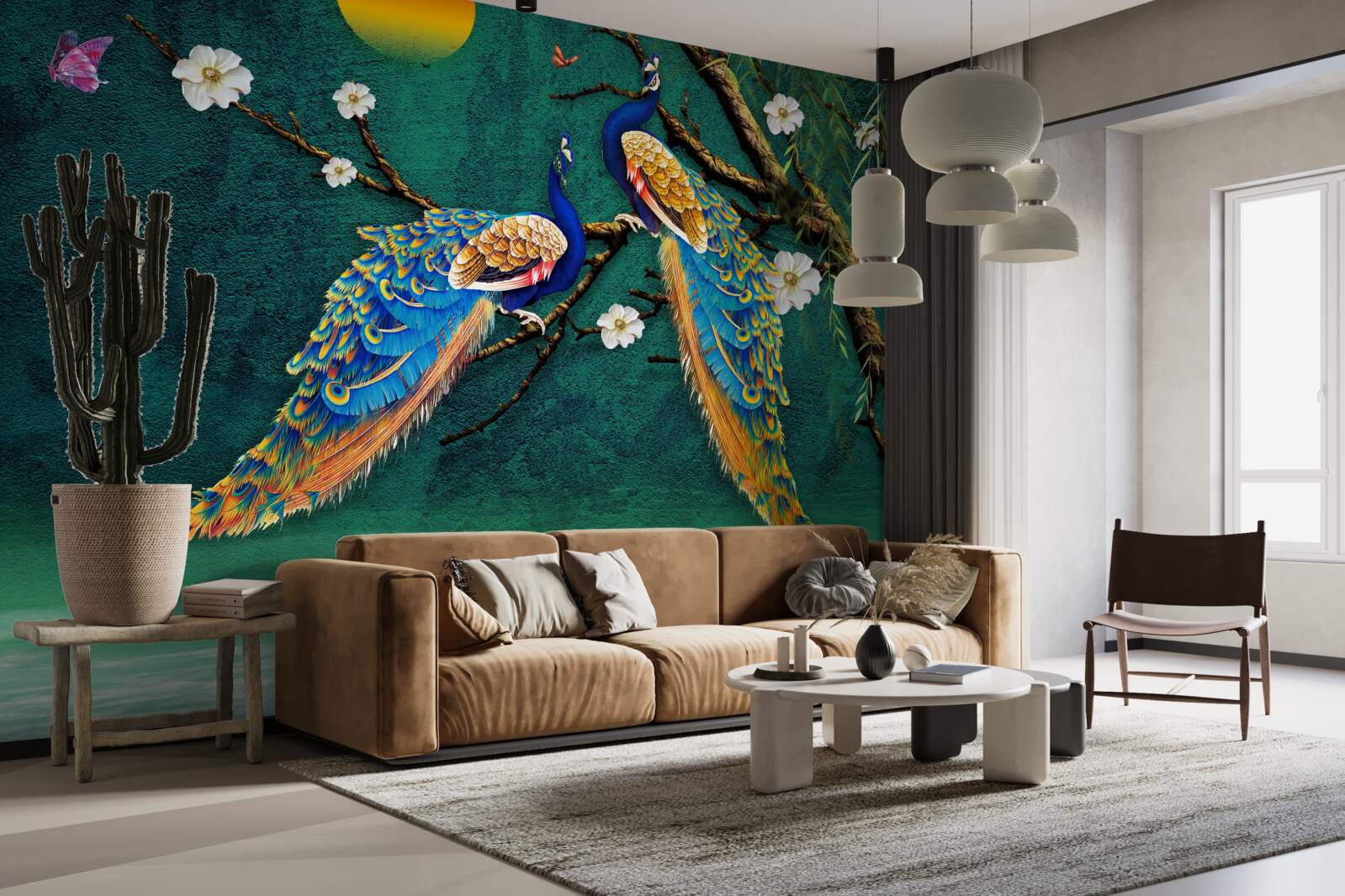 Fotobehang bij zonsondergang maken pauwen roepende geluiden