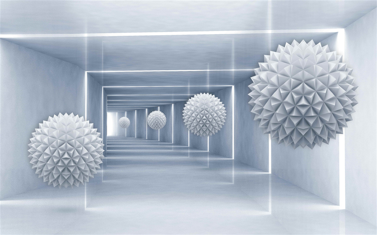 Fotobehang ballen drijvend in een rechthoekige doorgang