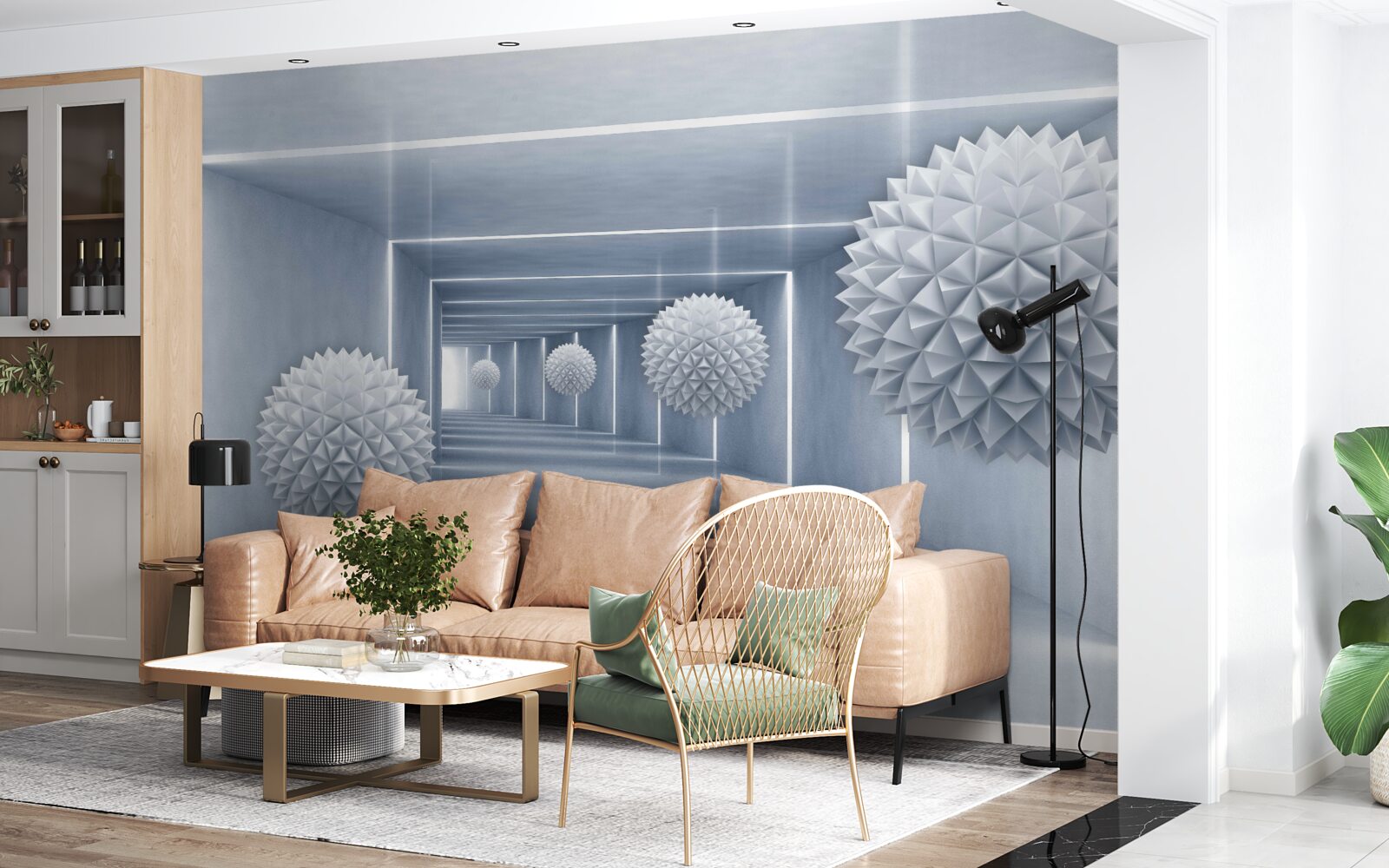 Fotobehang ballen drijvend in een rechthoekige doorgang