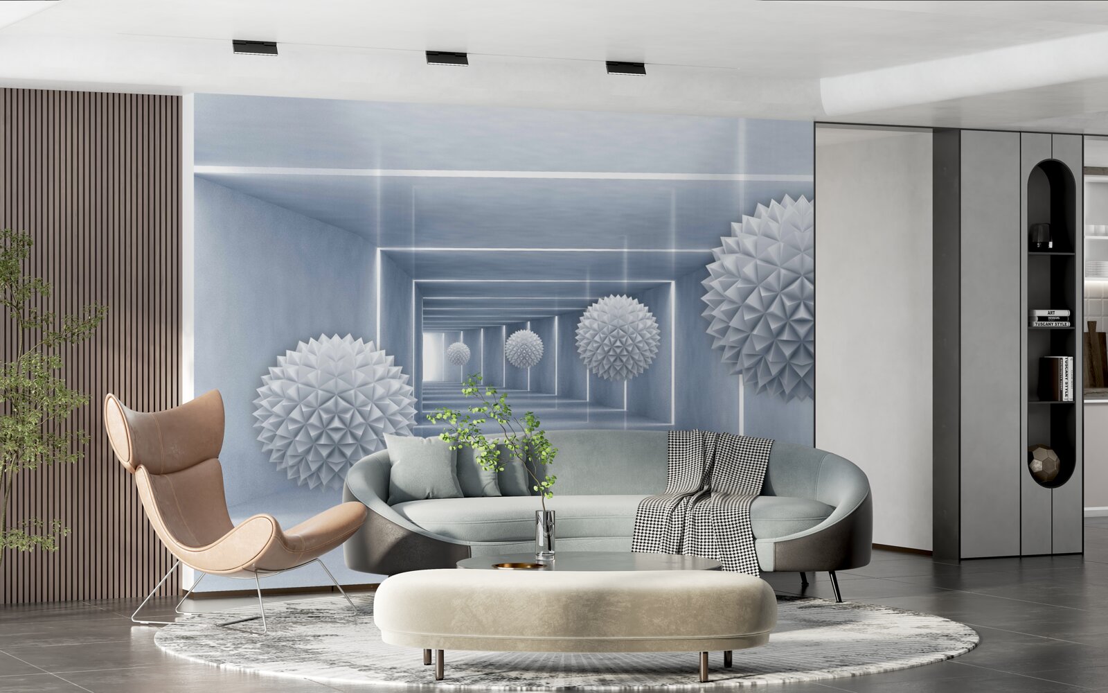 Fotobehang ballen drijvend in een rechthoekige doorgang