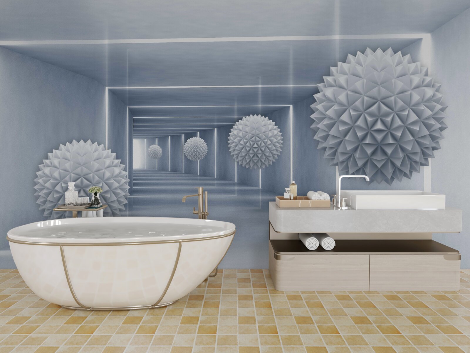 Fotobehang ballen drijvend in een rechthoekige doorgang