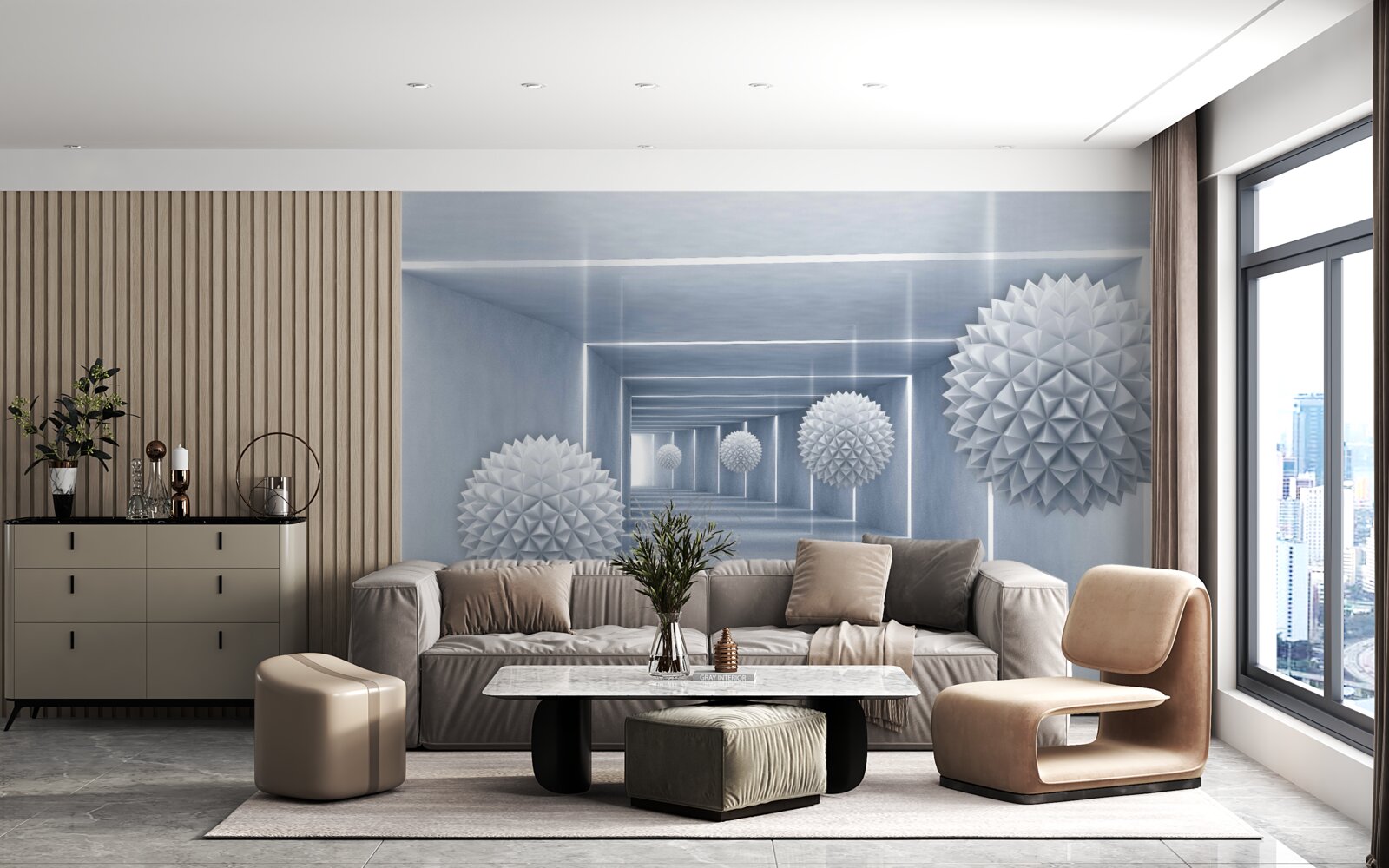 Fotobehang ballen drijvend in een rechthoekige doorgang