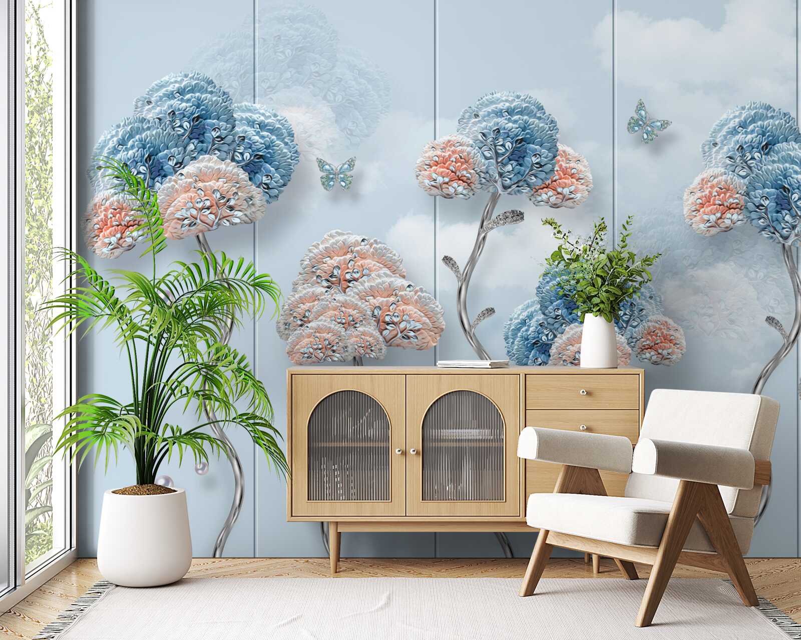 Fotobehang hortensia's op een verticaal paneel