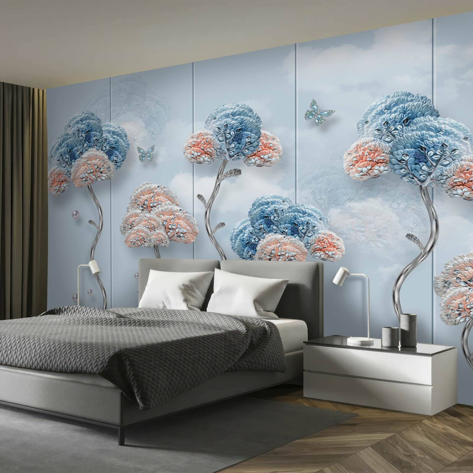 Fotobehang hortensia's op een verticaal paneel