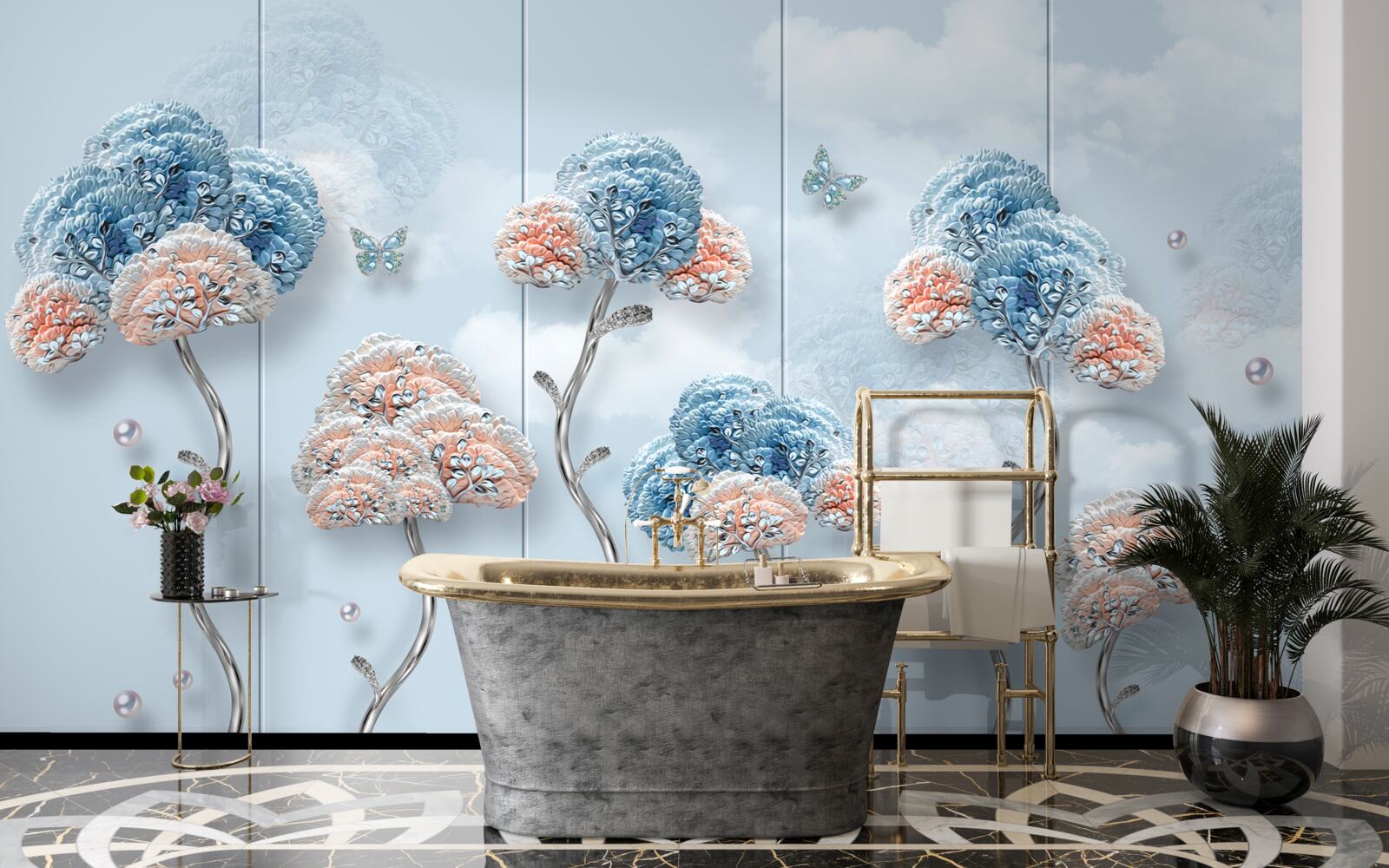 Fotobehang hortensia's op een verticaal paneel