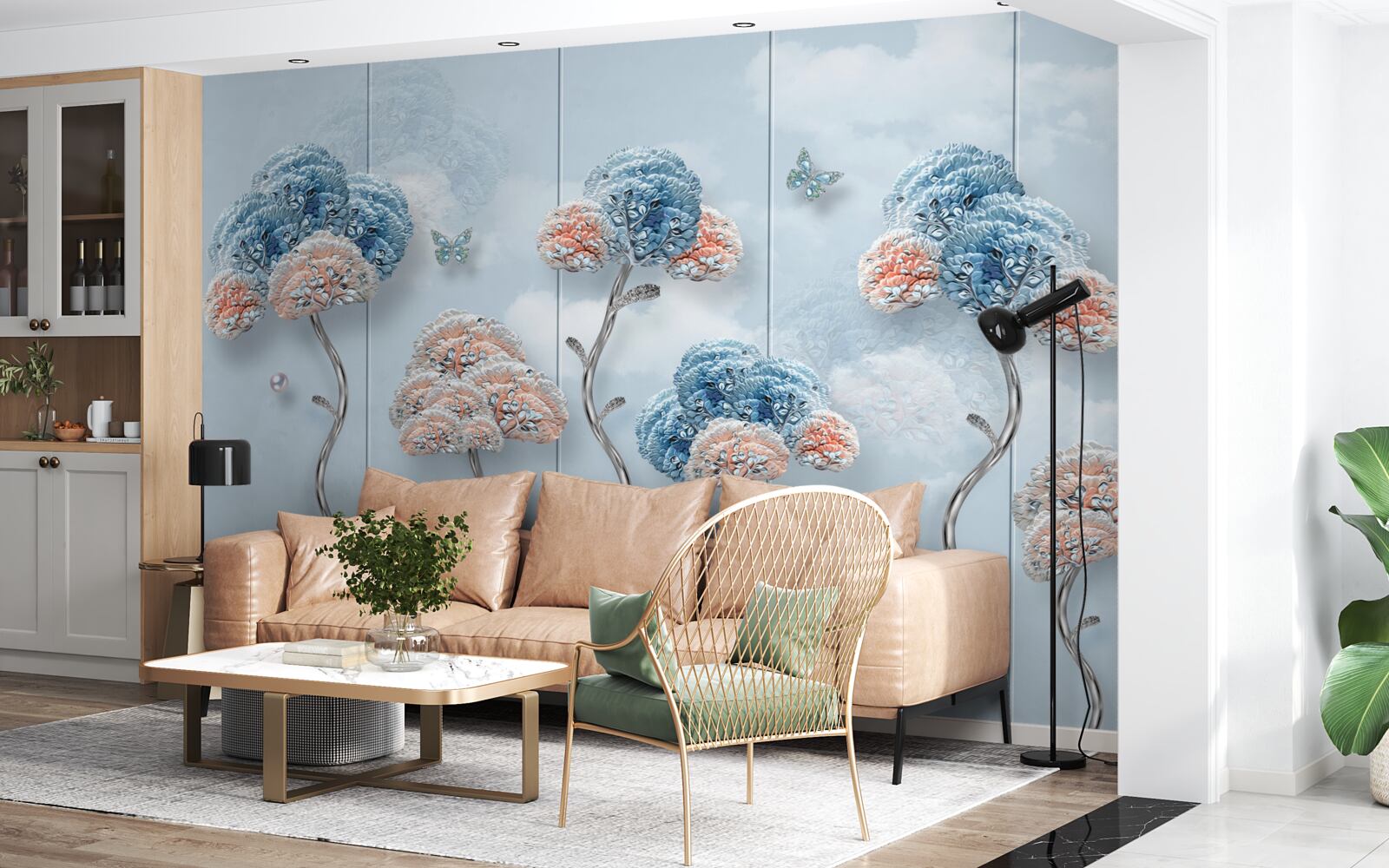 Fotobehang hortensia's op een verticaal paneel