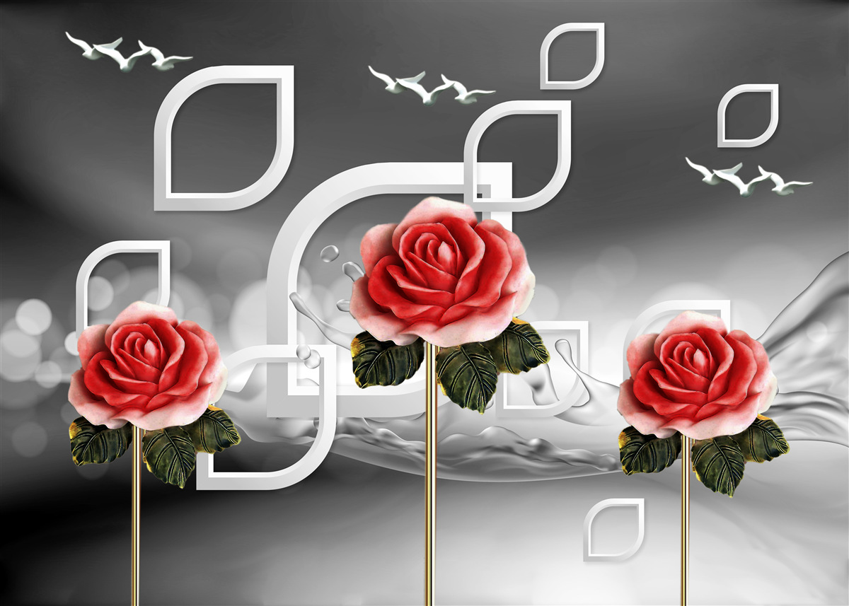 Fotobehang sierlijke scharlakenrode rozen glinsteren op een abstracte achtergrond