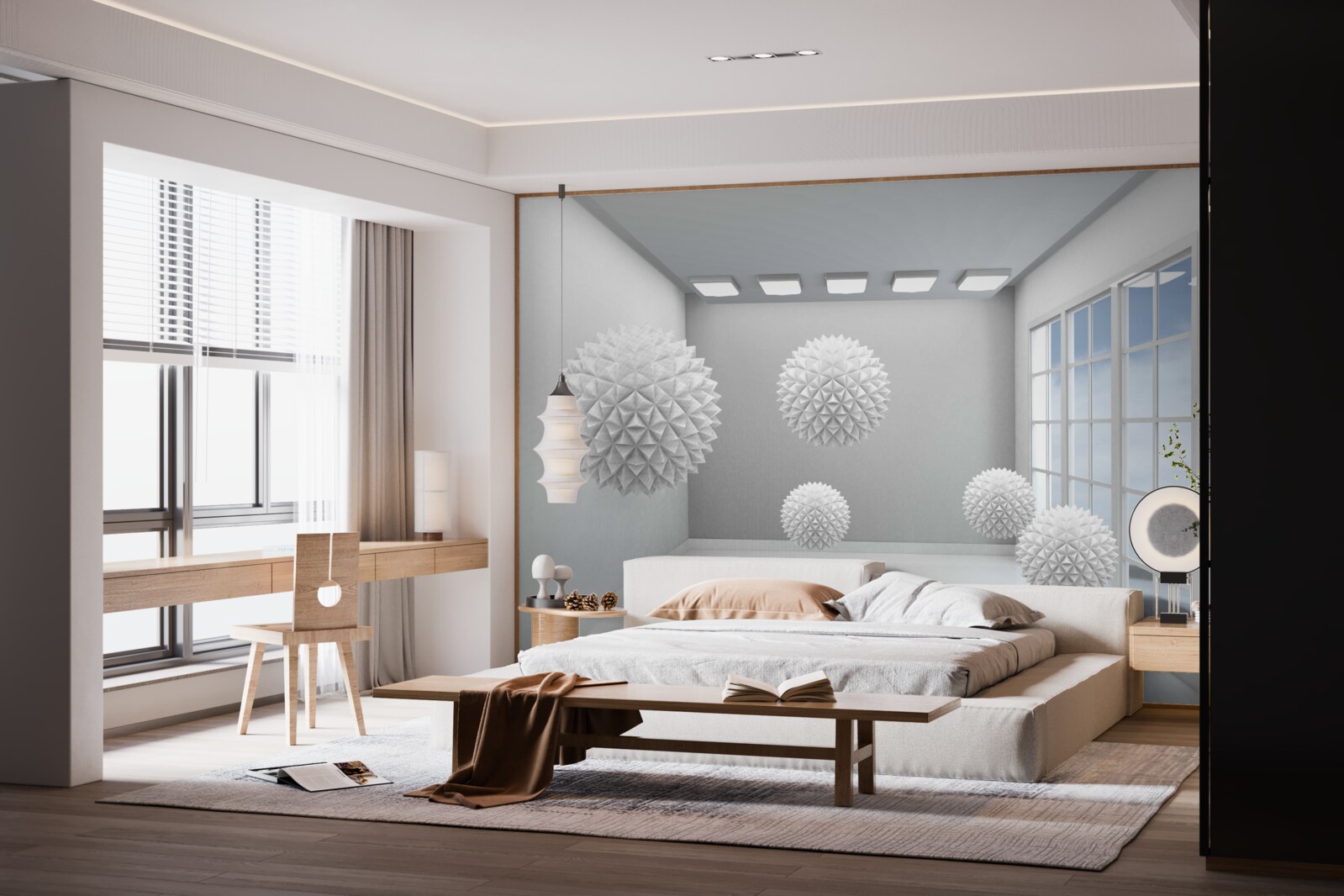 Fotobehang scherpe witte ballen in een heldere kamer