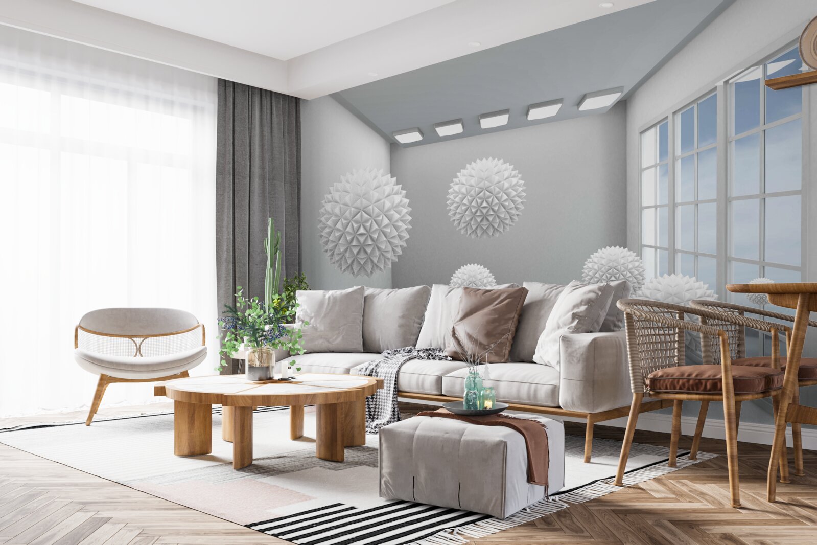 Fotobehang scherpe witte ballen in een heldere kamer