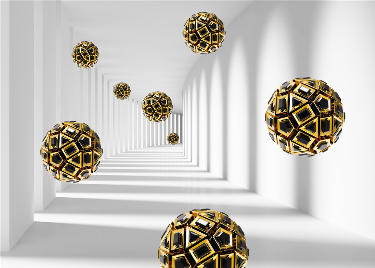 Fotobehang bollen in zwart en goud, die soepel opstijgen in de lucht