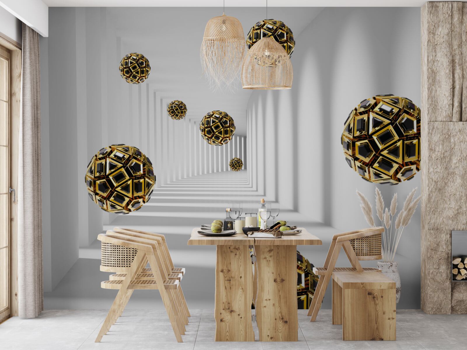 Fotobehang bollen in zwart en goud, die soepel opstijgen in de lucht