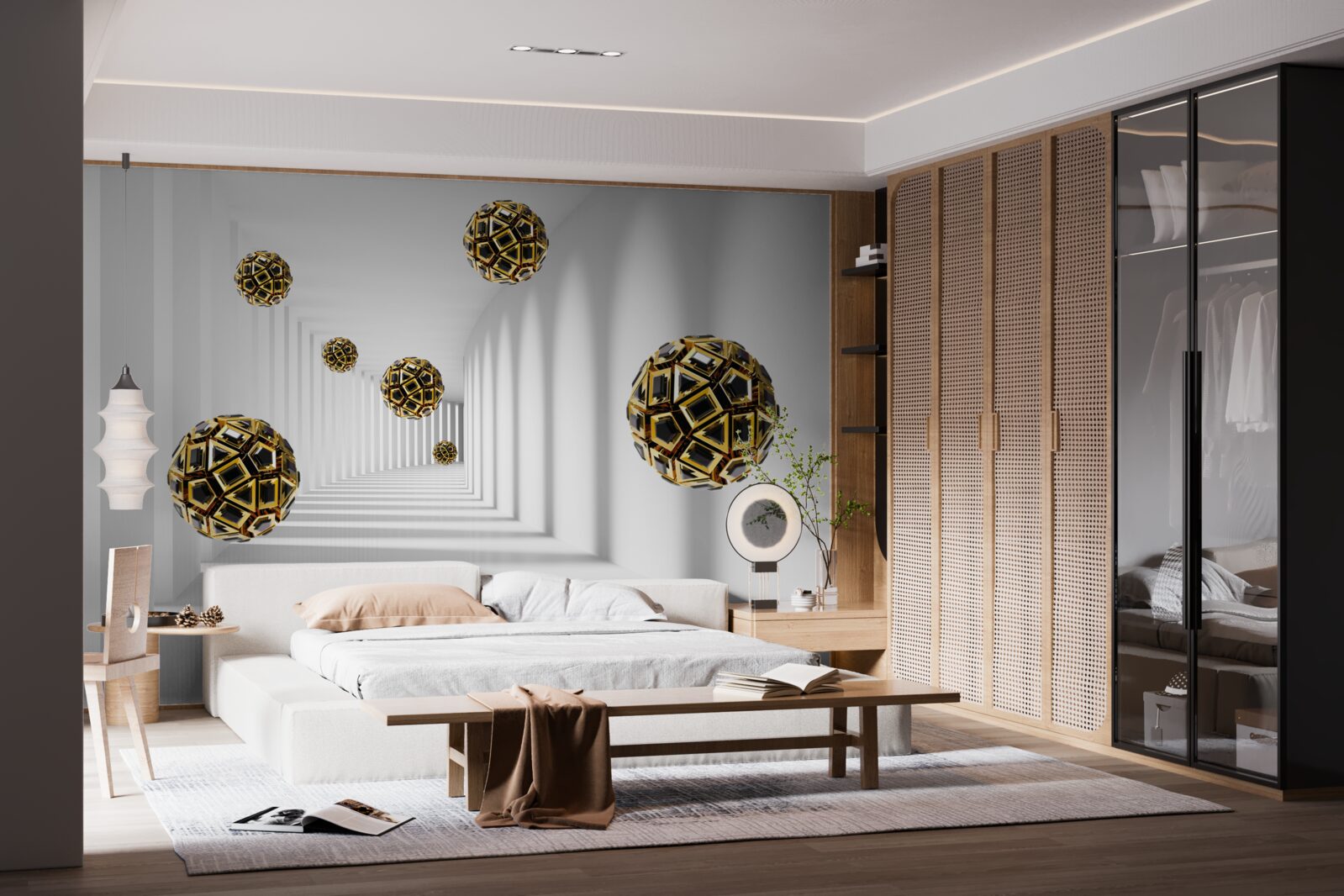 Fotobehang bollen in zwart en goud, die soepel opstijgen in de lucht