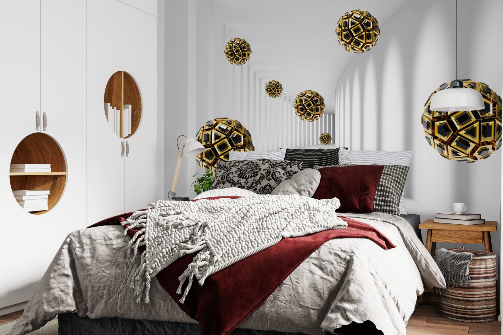 Fotobehang bollen in zwart en goud, die soepel opstijgen in de lucht