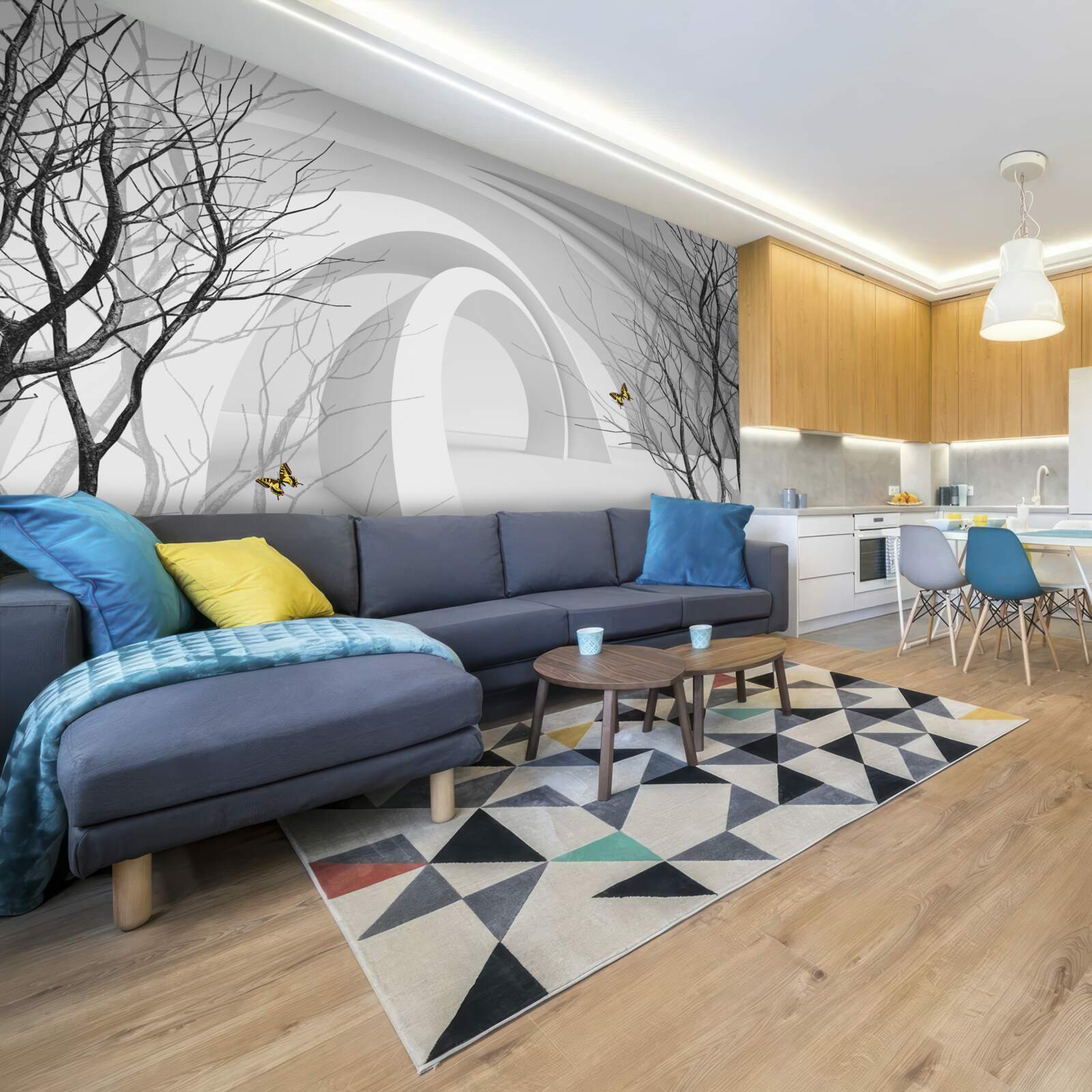 Fotobehang futuristische bogen en zichtbare bomen