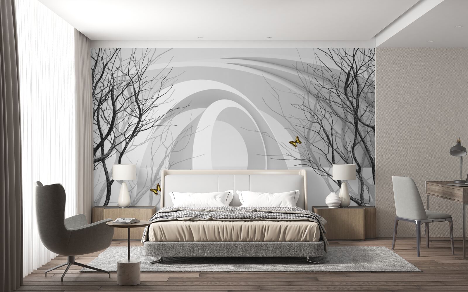 Fotobehang futuristische bogen en zichtbare bomen