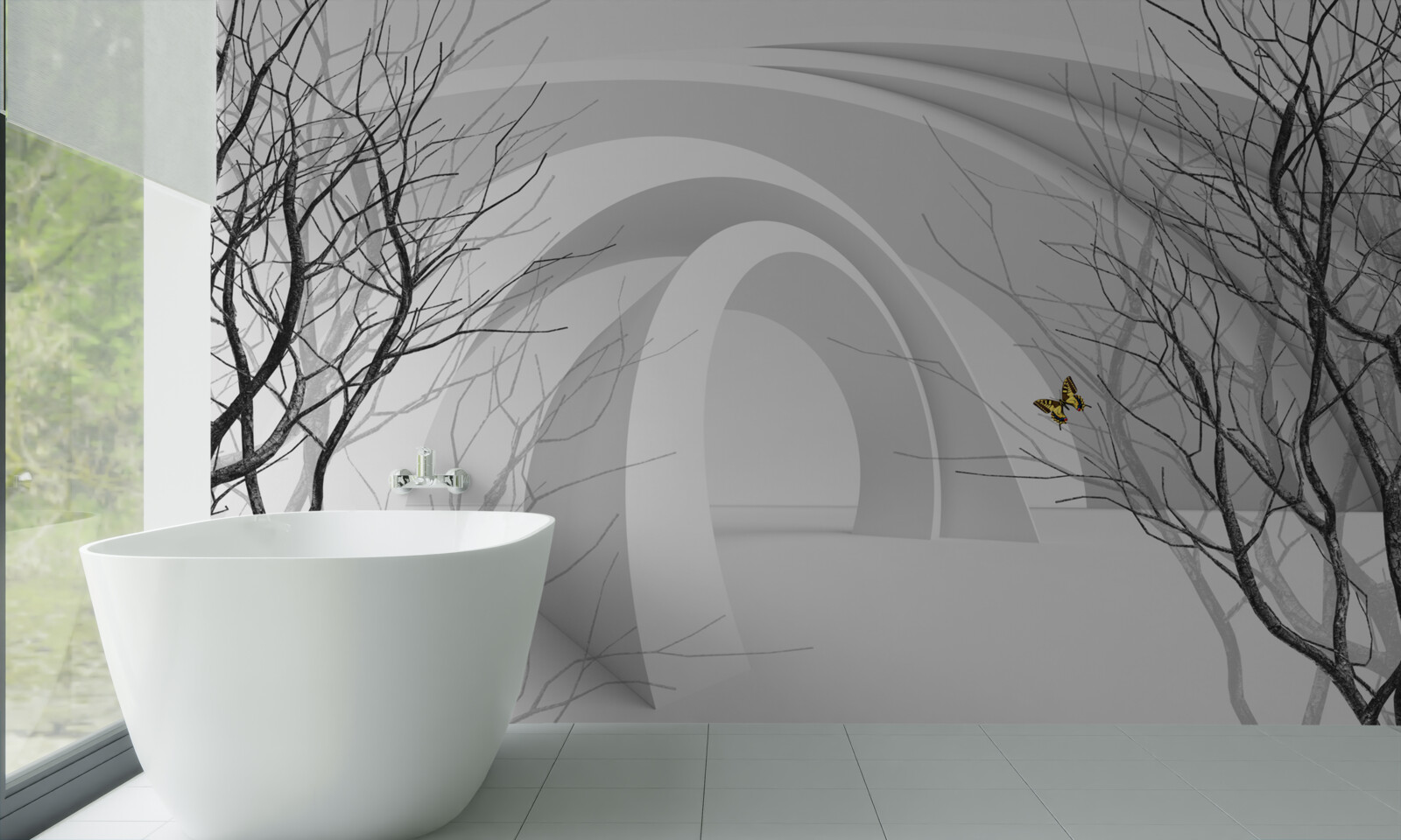 Fotobehang futuristische bogen en zichtbare bomen