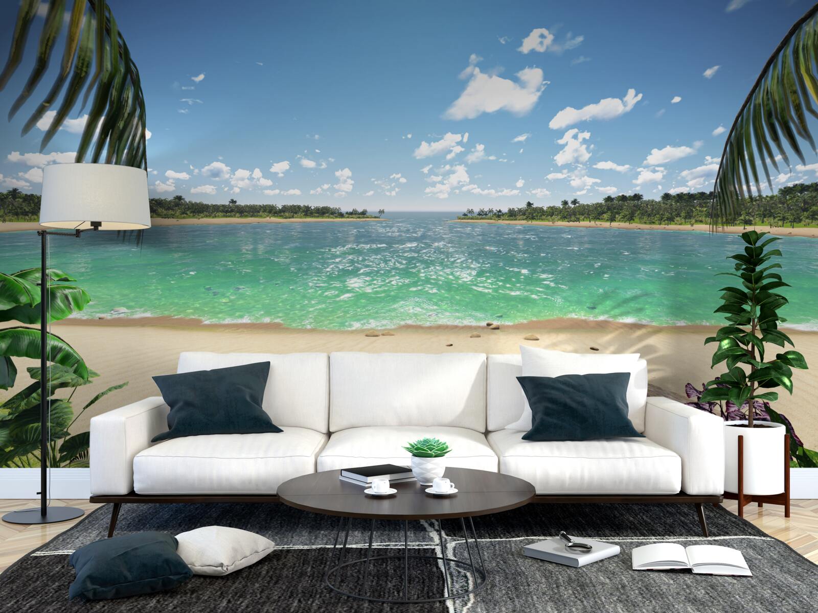 Fotobehang strand met goudkleurig zand voor de turquoise kust