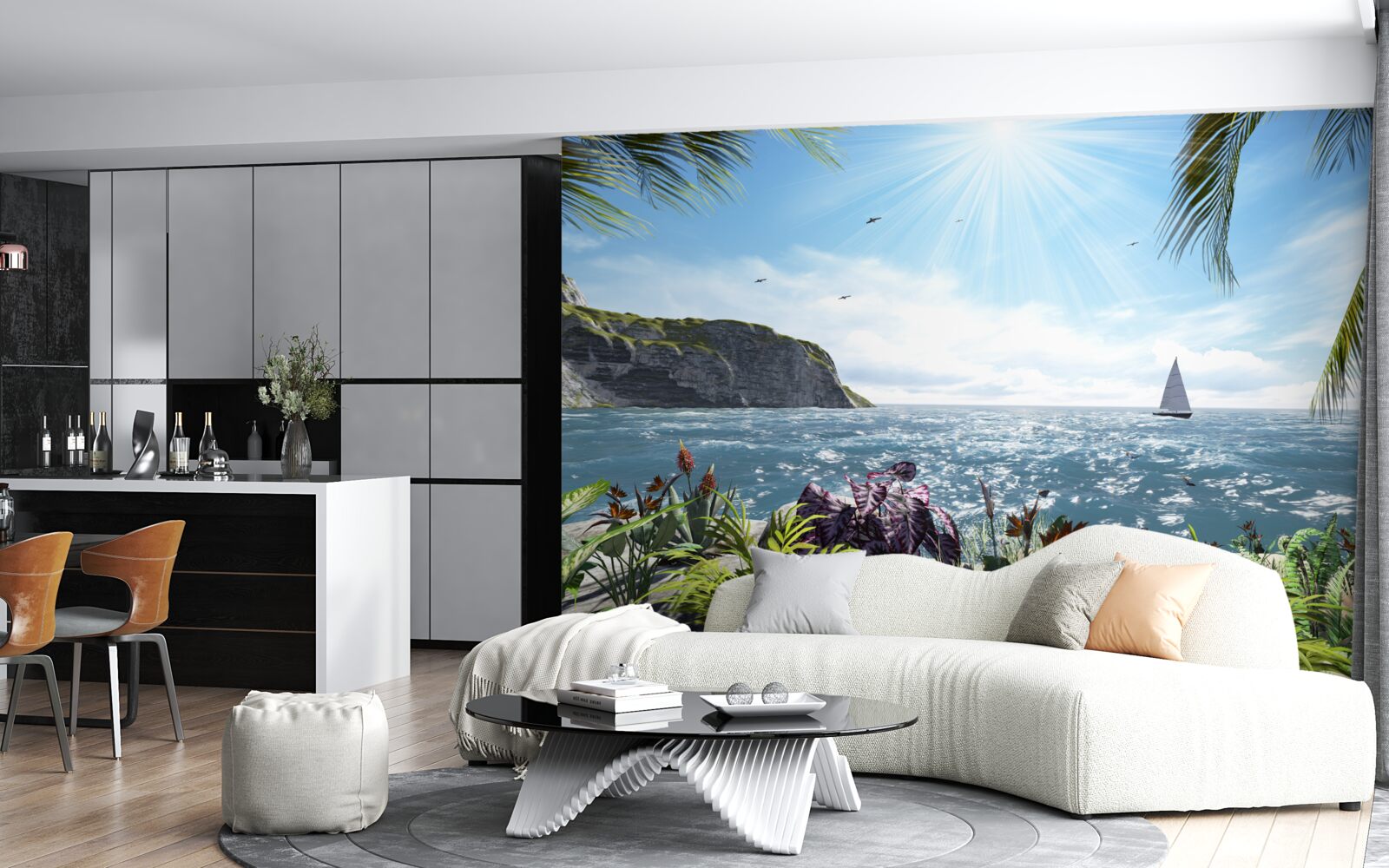 Fotobehang lichtstralen verlichten het zeeoppervlak