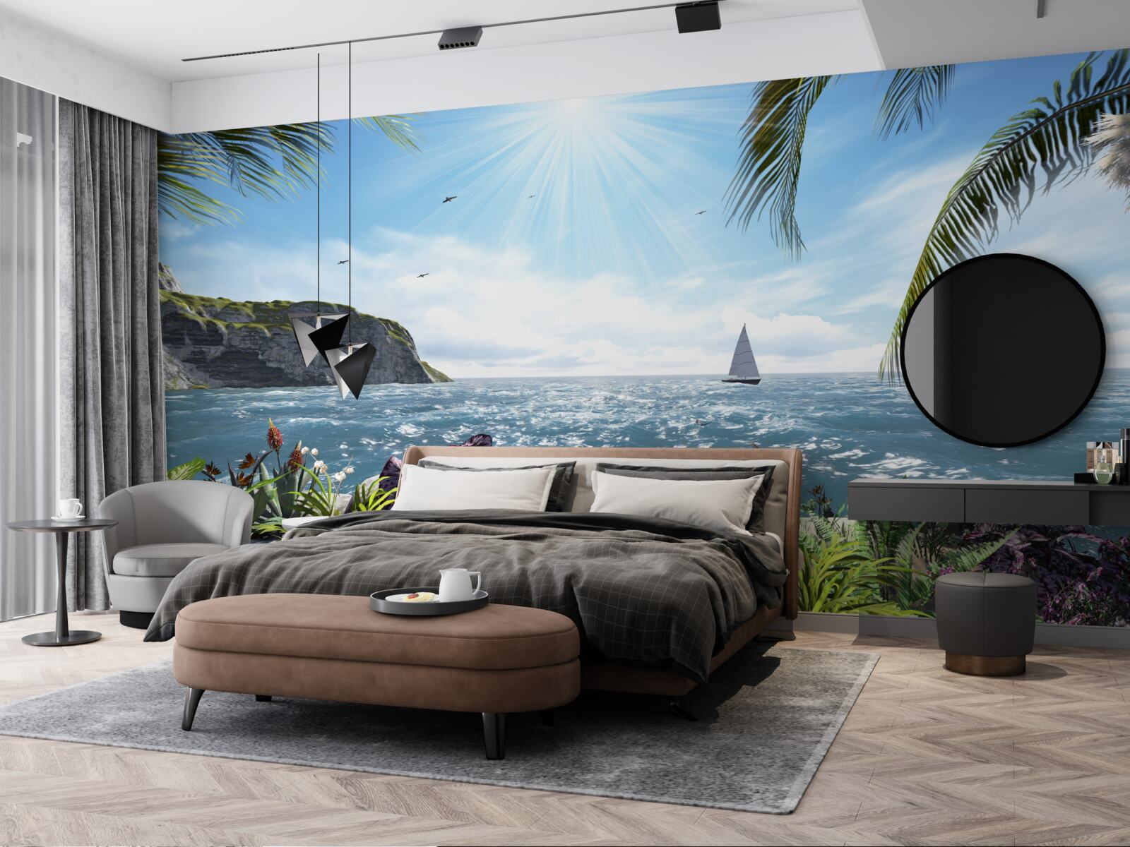 Fotobehang lichtstralen verlichten het zeeoppervlak