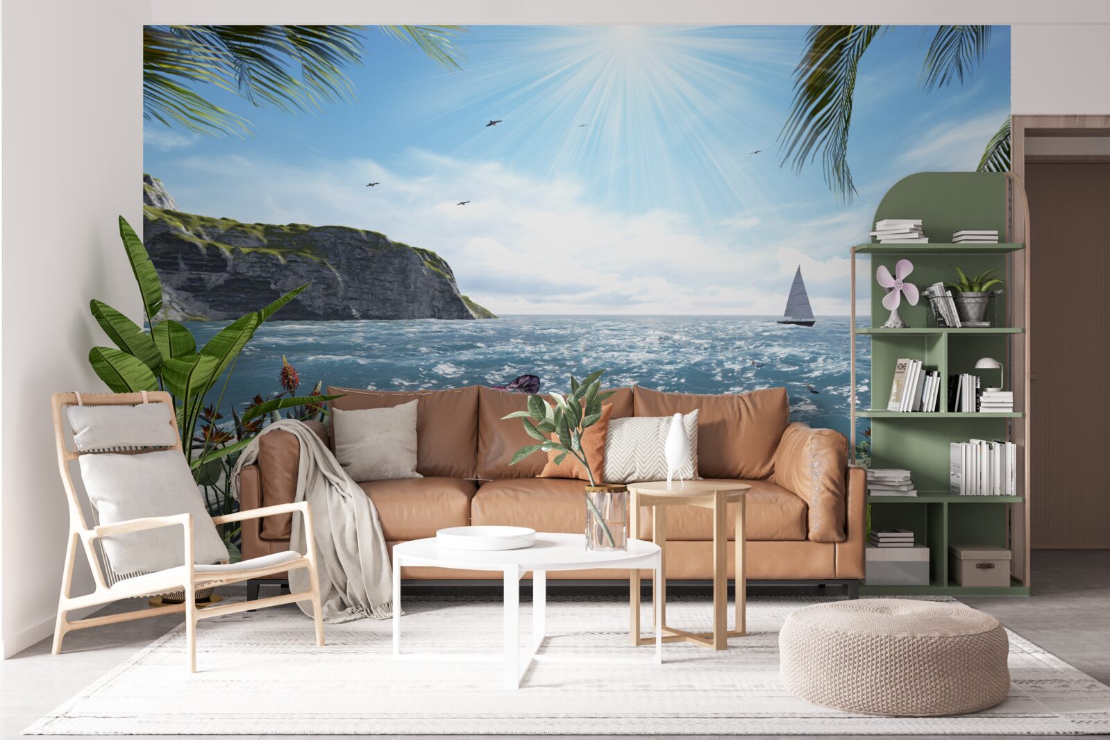 Fotobehang lichtstralen verlichten het zeeoppervlak