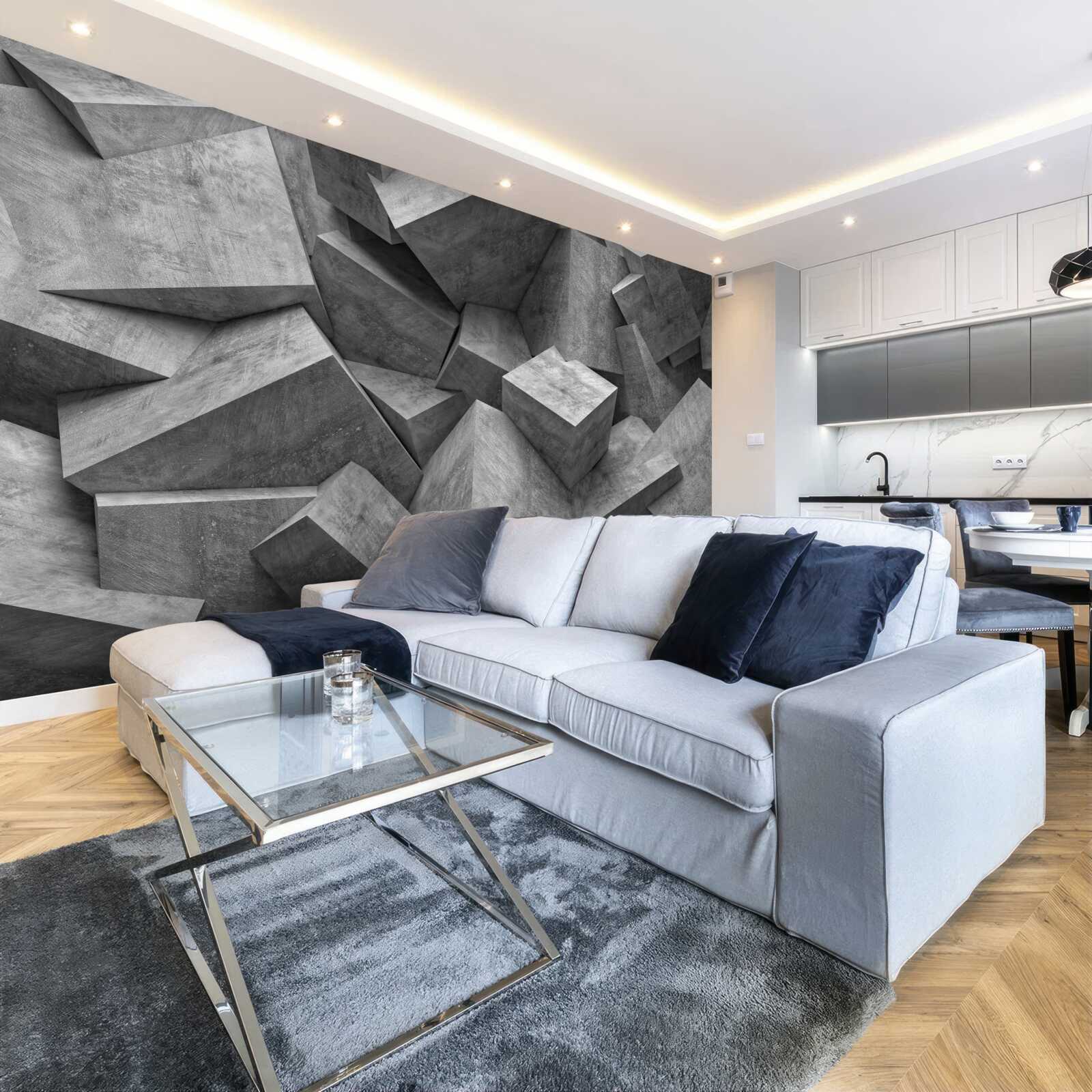 Fotobehang driedimensionale geometrische vormen in grijs