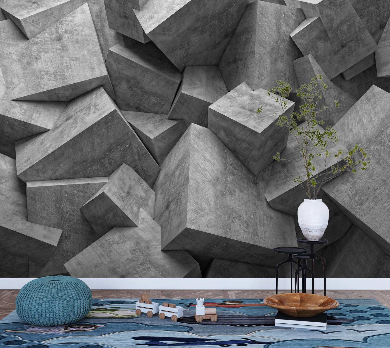 Fotobehang driedimensionale geometrische vormen in grijs