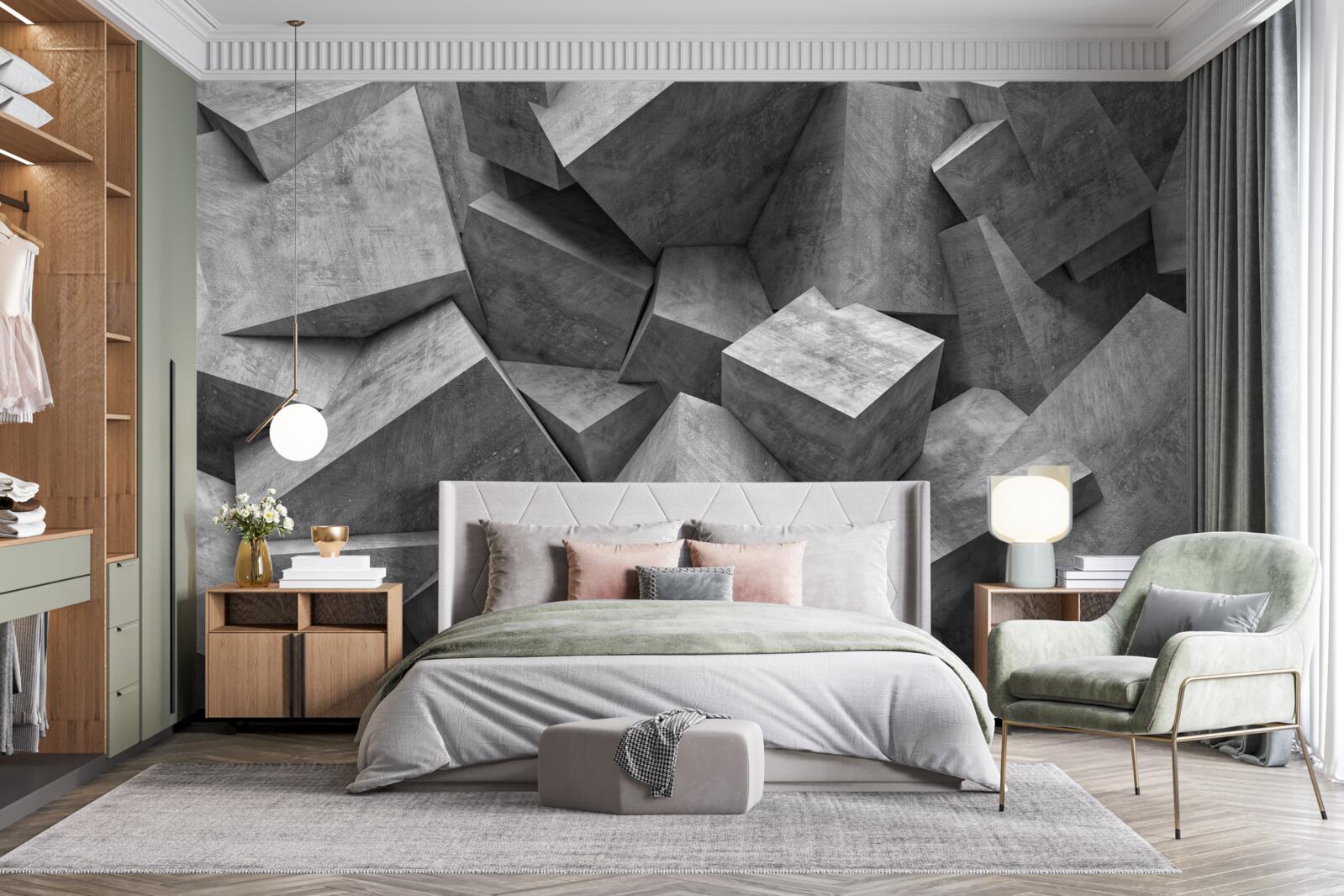 Fotobehang driedimensionale geometrische vormen in grijs