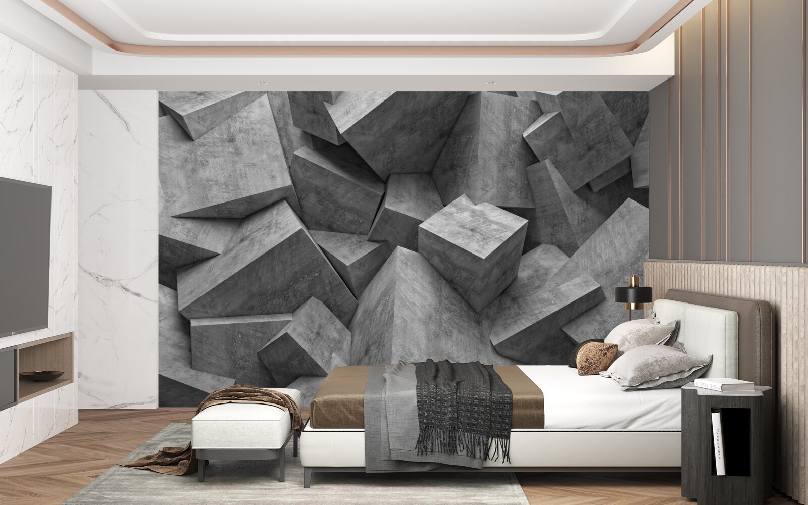 Fotobehang driedimensionale geometrische vormen in grijs