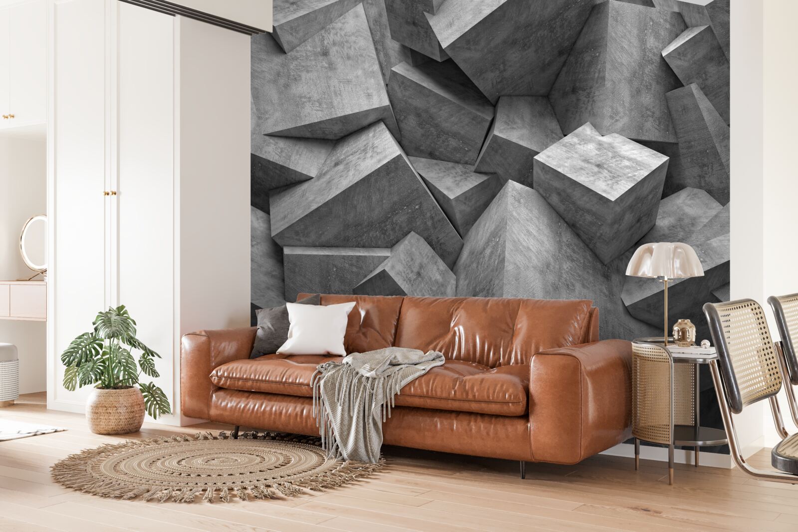 Fotobehang driedimensionale geometrische vormen in grijs