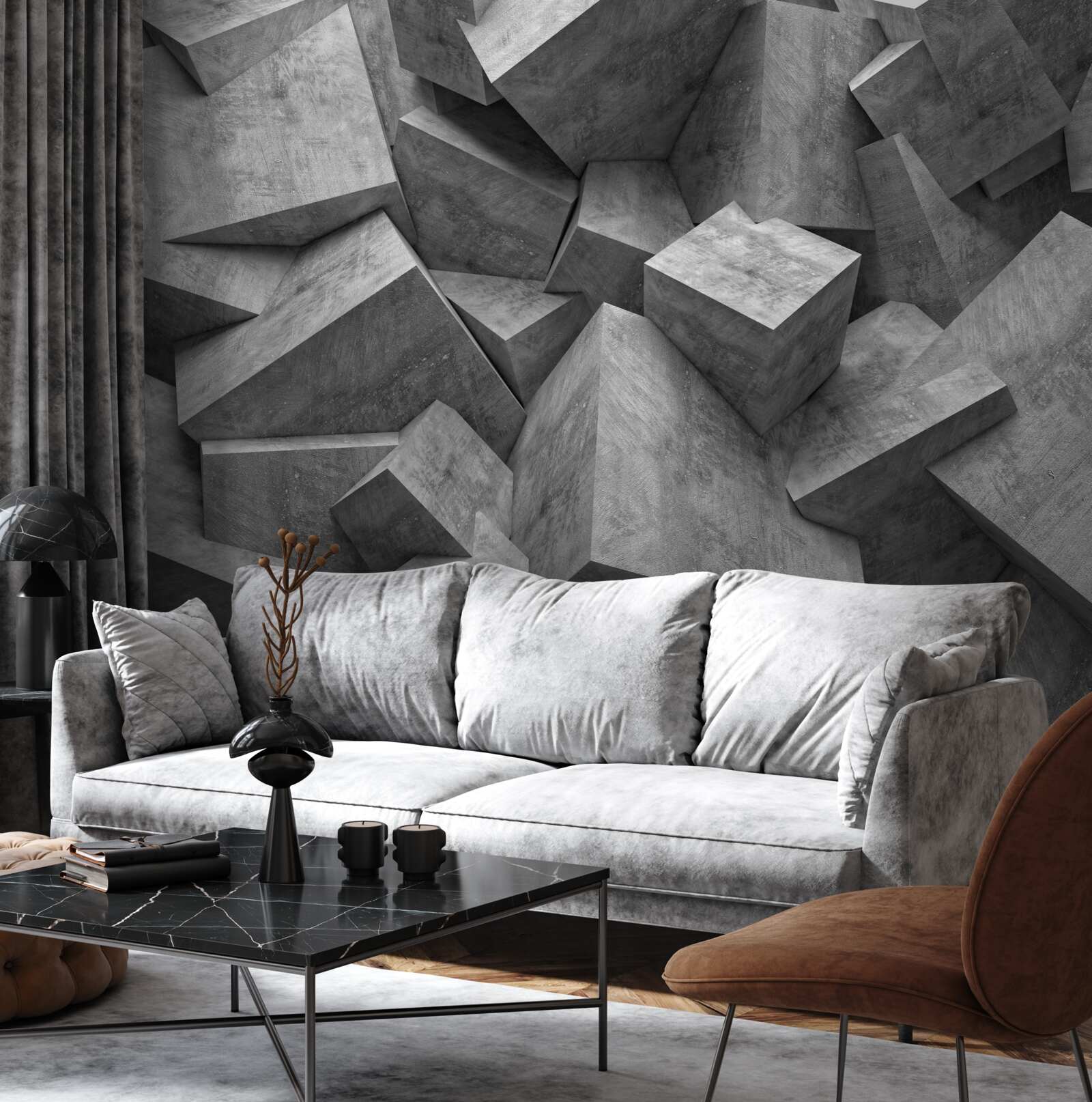 Fotobehang driedimensionale geometrische vormen in grijs