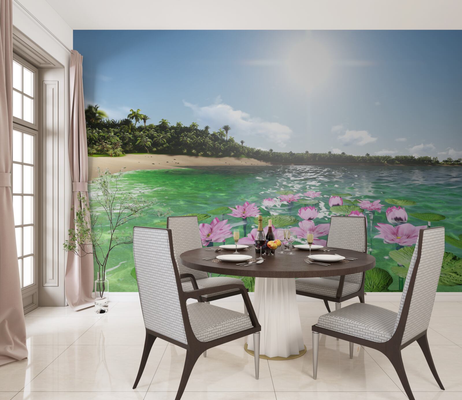 Fotobehang roze lotussen op het wateroppervlak