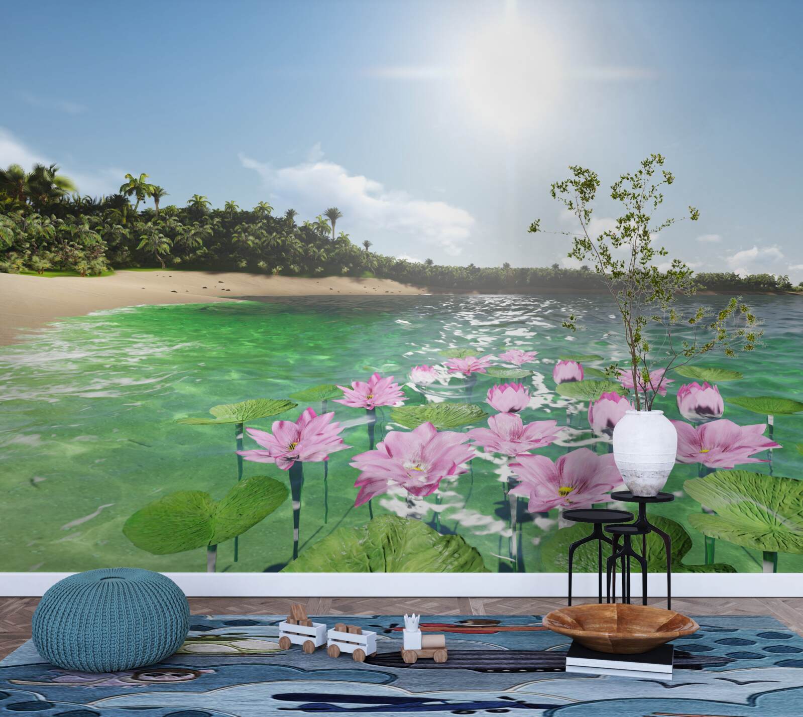 Fotobehang roze lotussen op het wateroppervlak