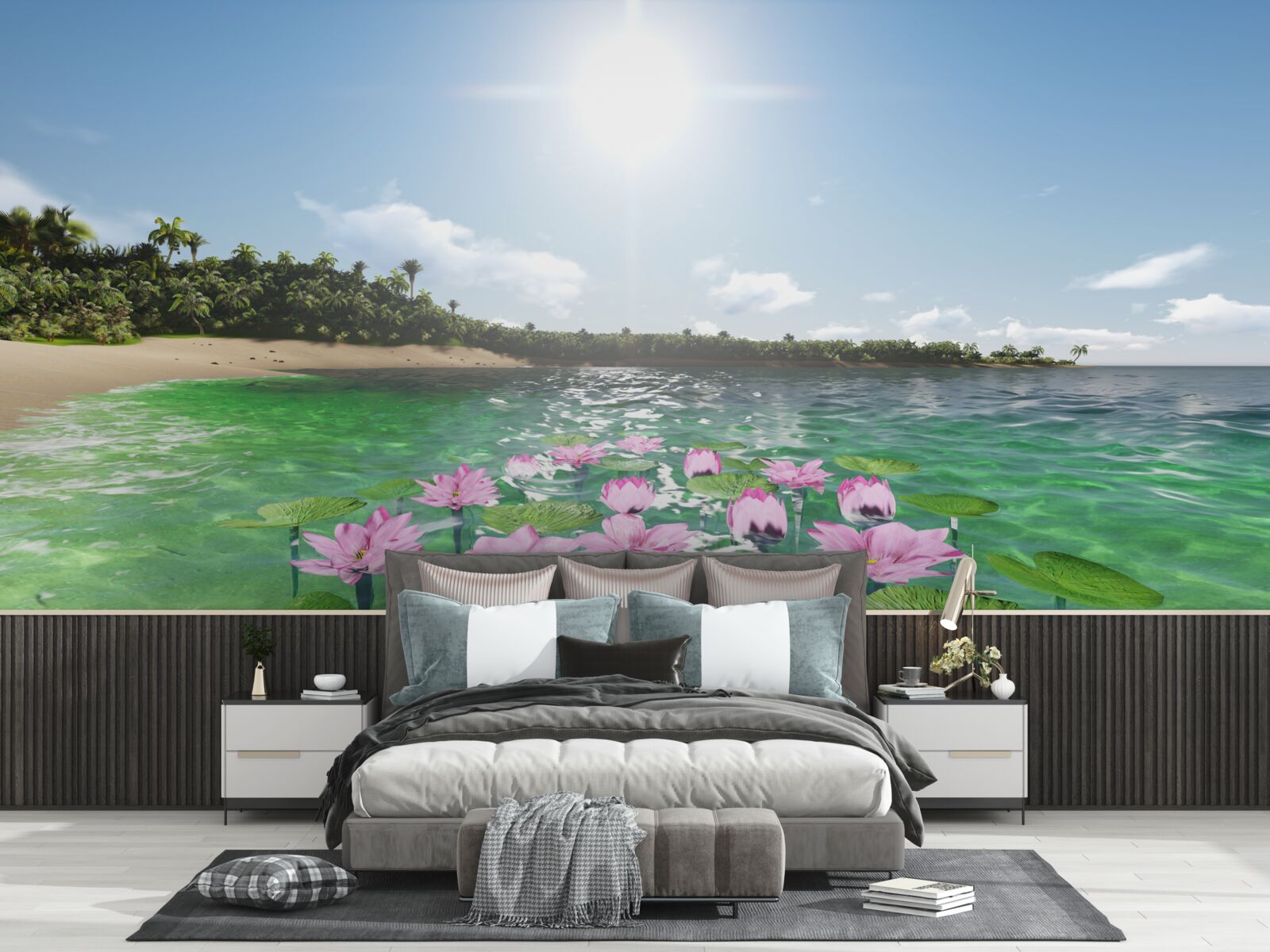 Fotobehang roze lotussen op het wateroppervlak