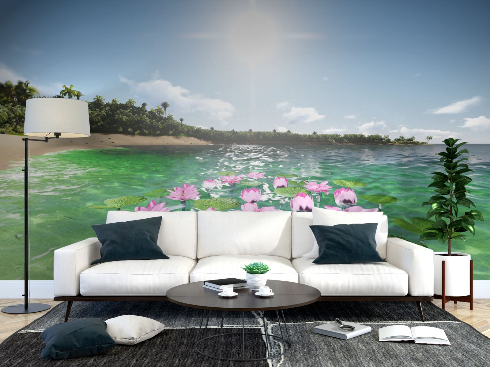 Fotobehang roze lotussen op het wateroppervlak