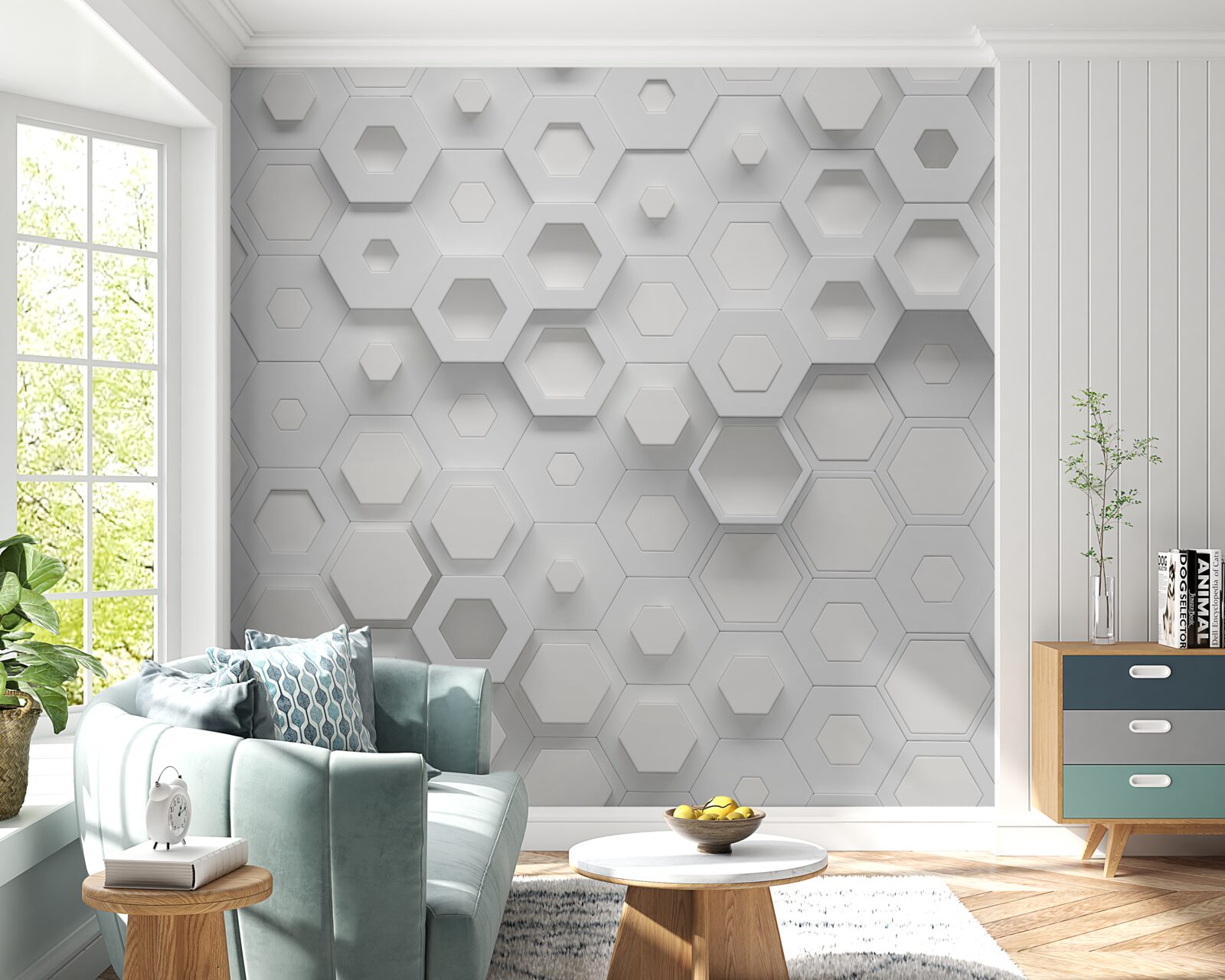 Fotobehang uitgebreide witte patronen