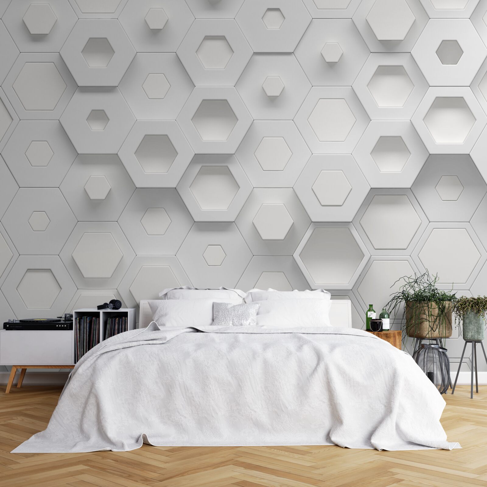 Fotobehang uitgebreide witte patronen