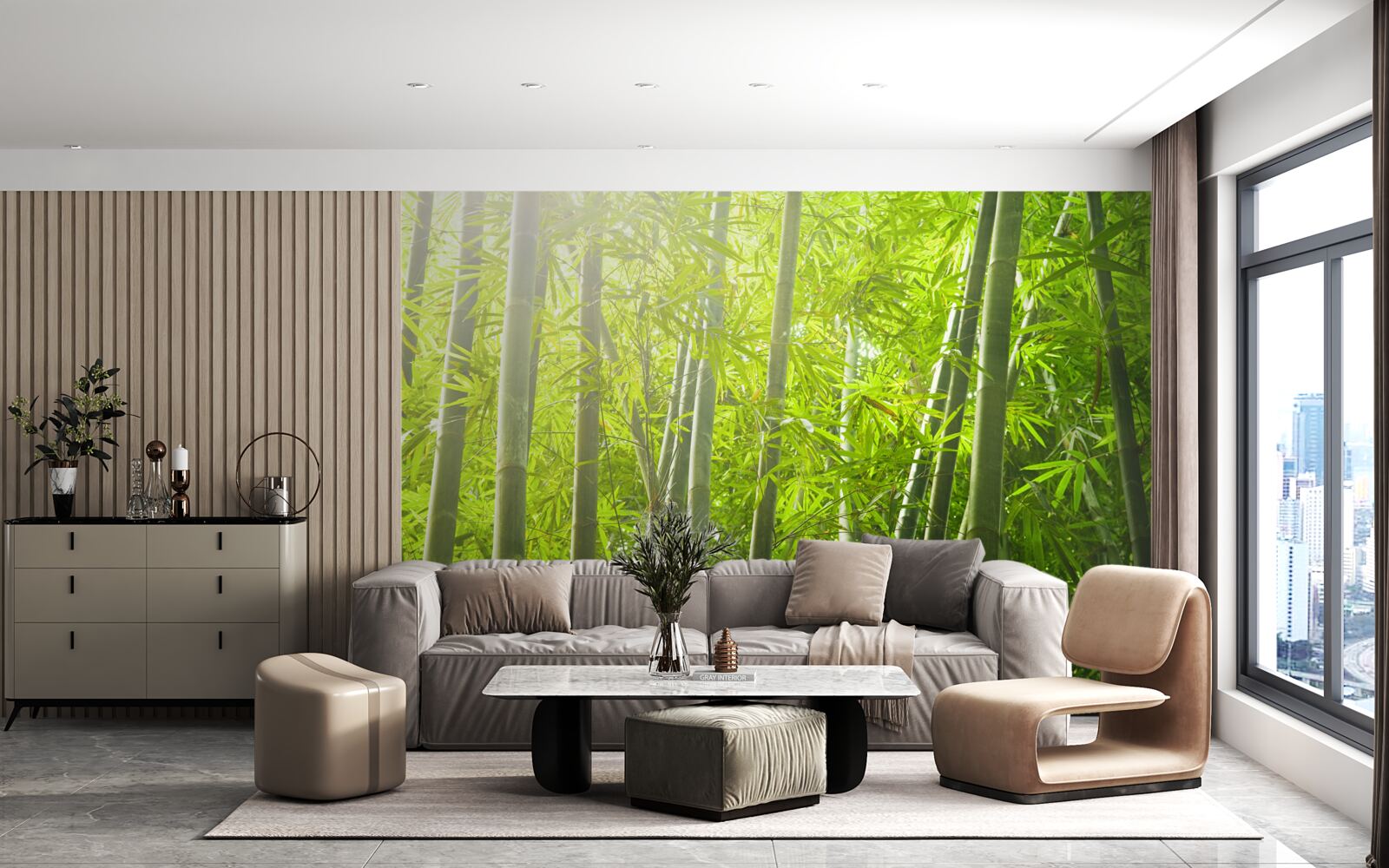 Fotobehang dichte bamboebossen