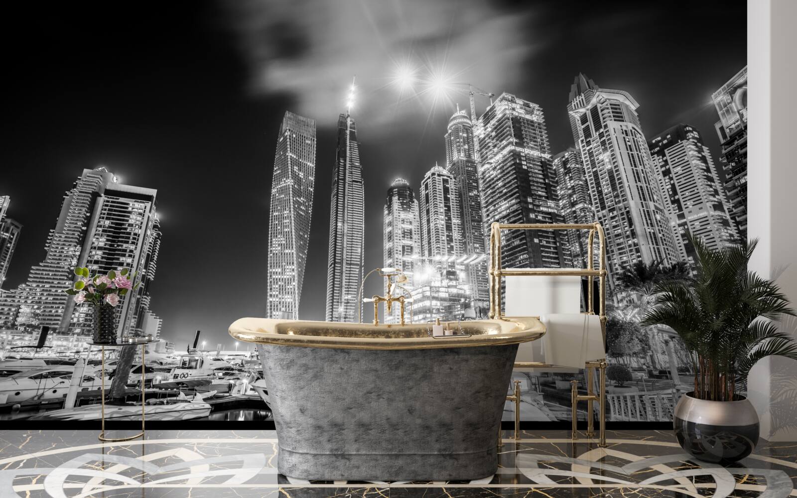 Fotobehang de stad in zwart-wit