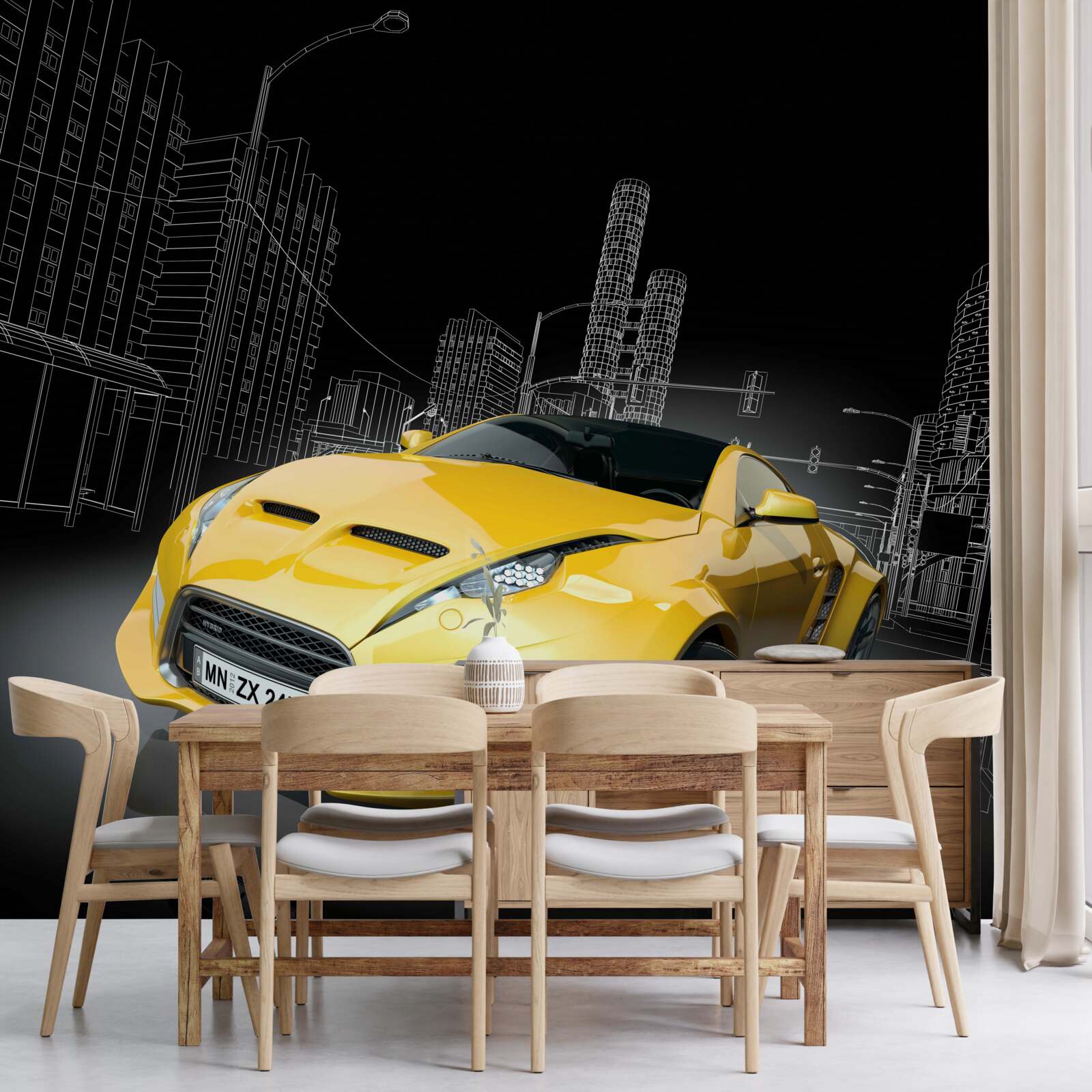 Fotobehang Gele sportwagen