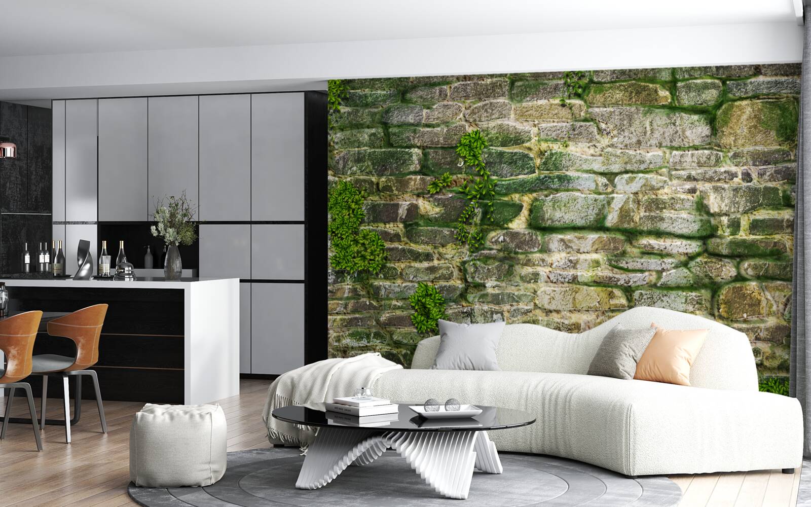 Fotobehang oude steen bedekt met mos