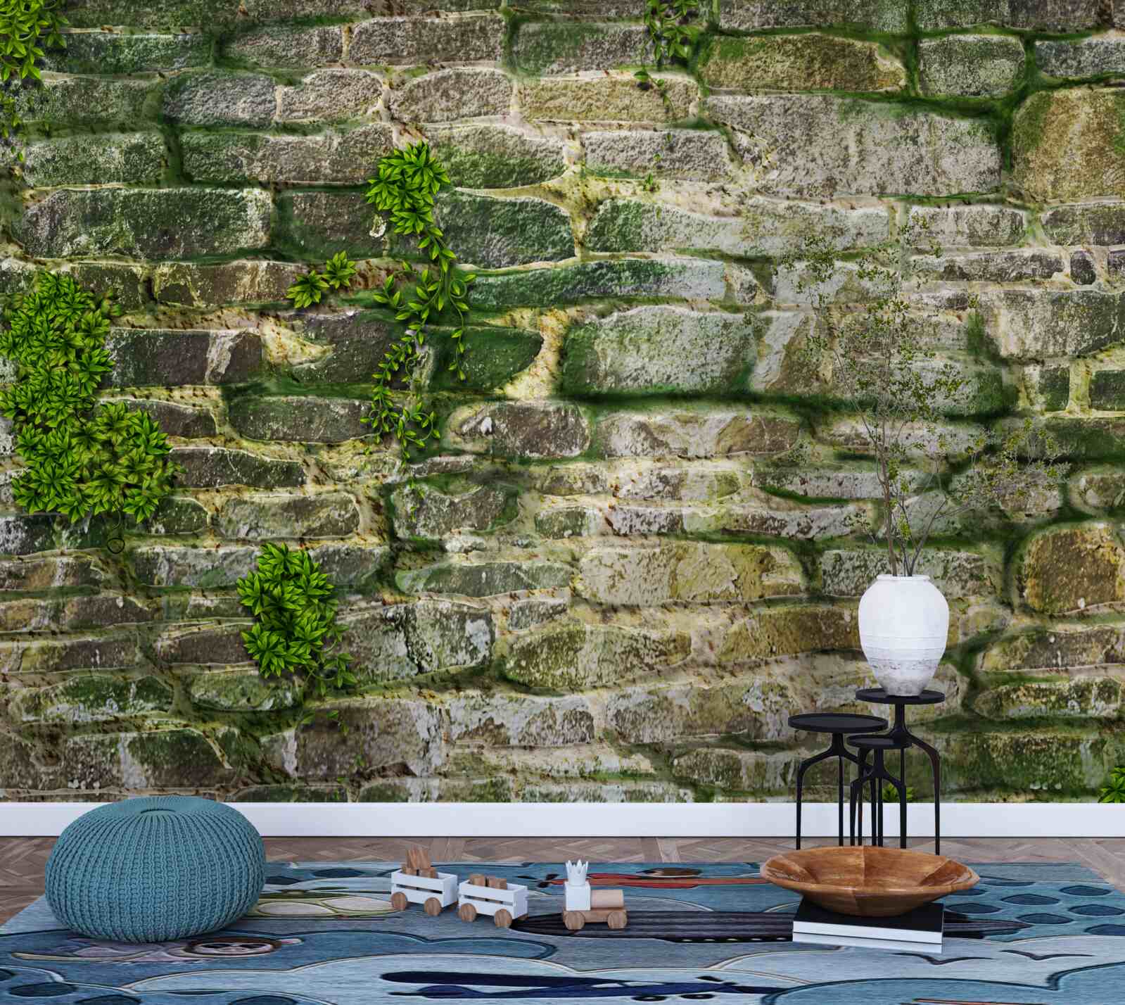 Fotobehang oude steen bedekt met mos